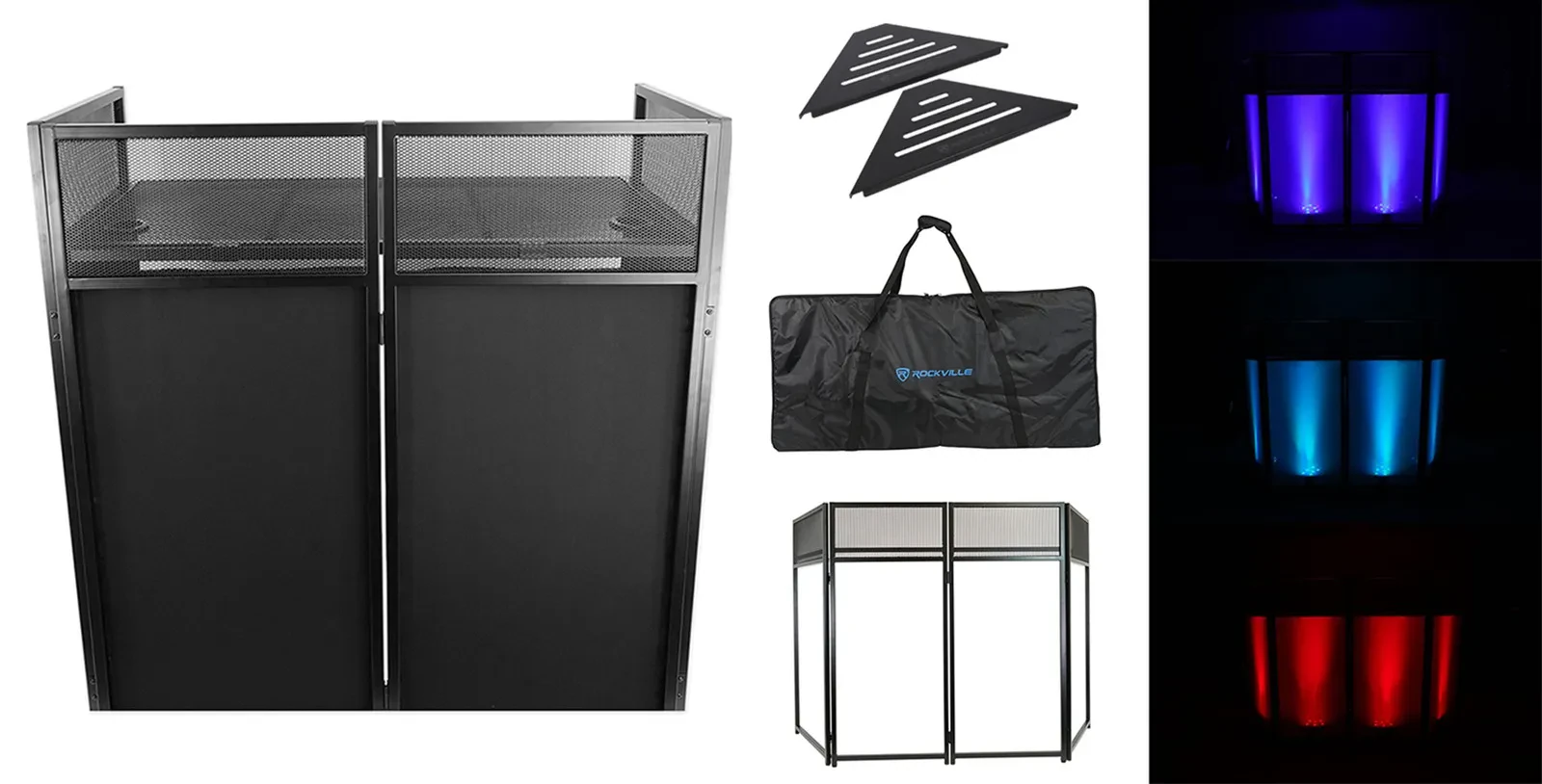 Стойка для DJ Rockville ROCKBOOTH XL (фасад и стол) с сумкой для переноски, скримами, 2 полками