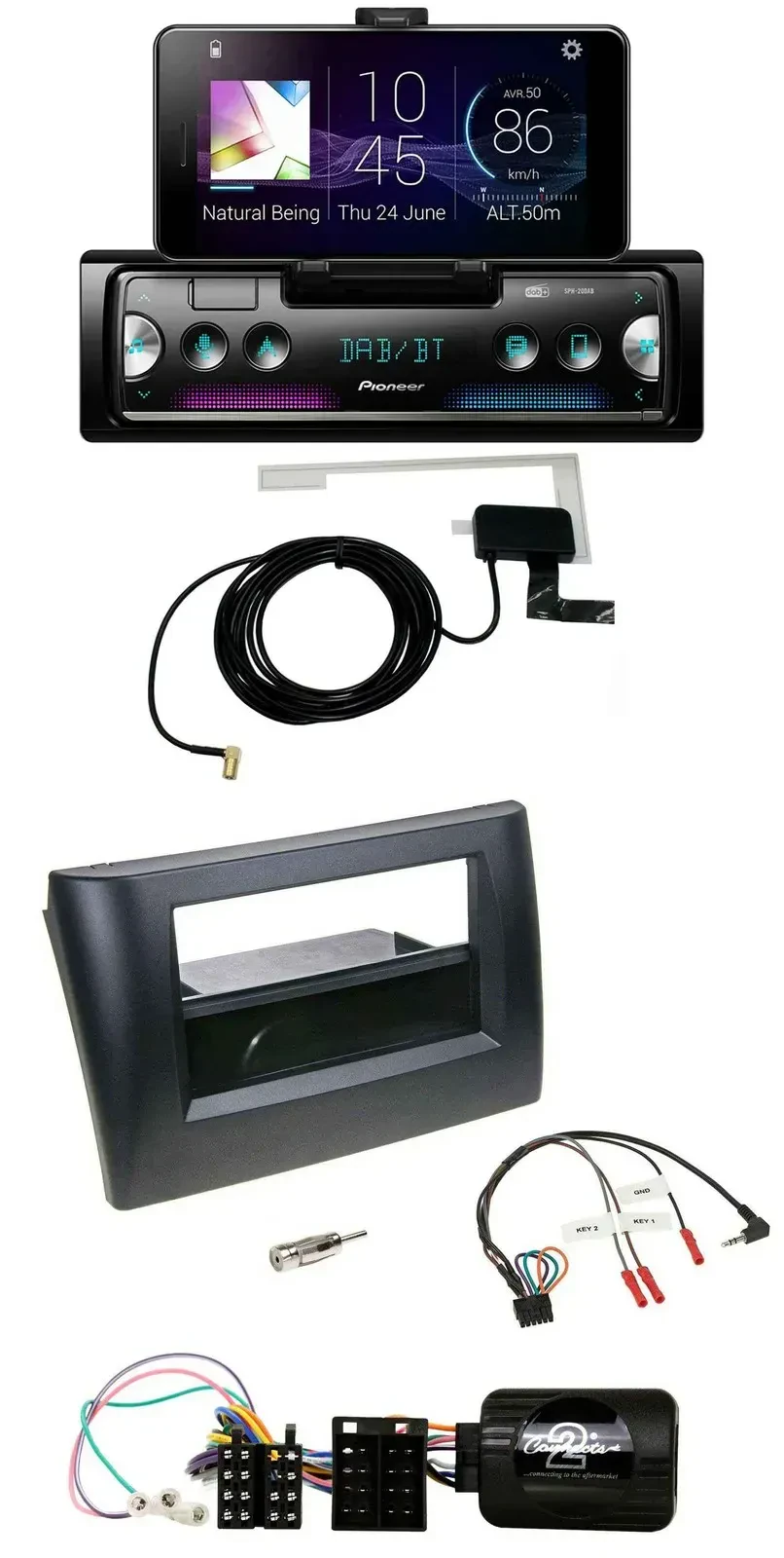 Автомагнитола Pioneer DAB, Bluetooth, USB для Fiat Stilo 2001–2007, черный, поддержка управления на руле, с нишей