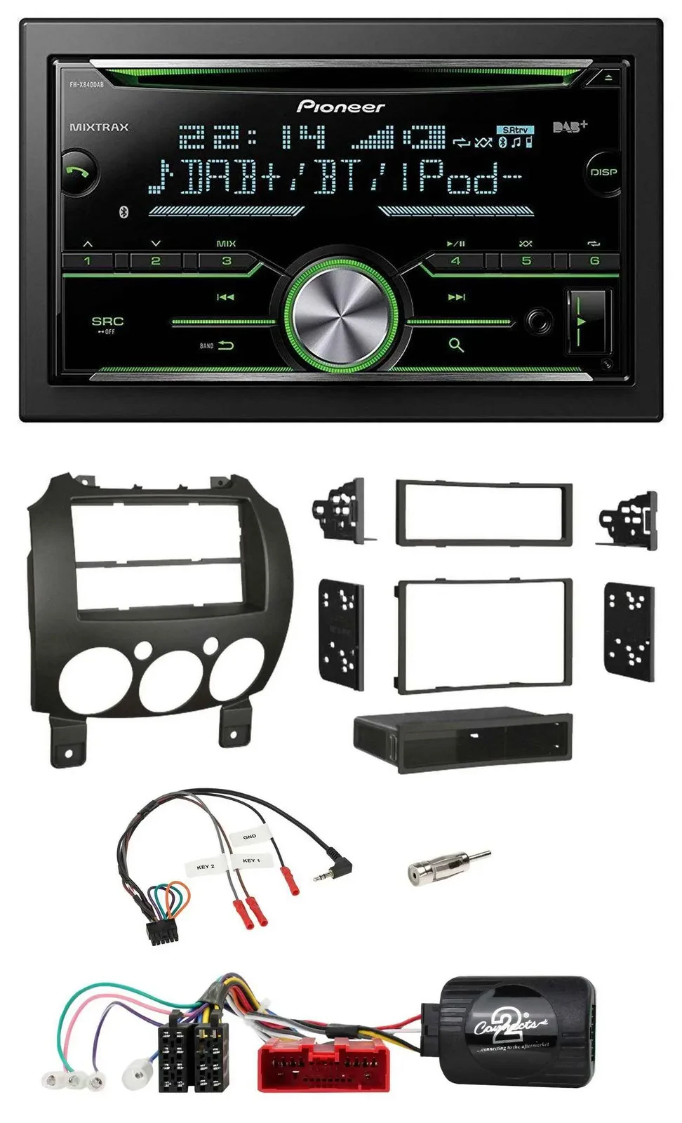 Автомагнитола для Mazda 2 (2007–2014) Pioneer Bluetooth DAB 2-DIN USB CD с поддержкой кнопок на руле