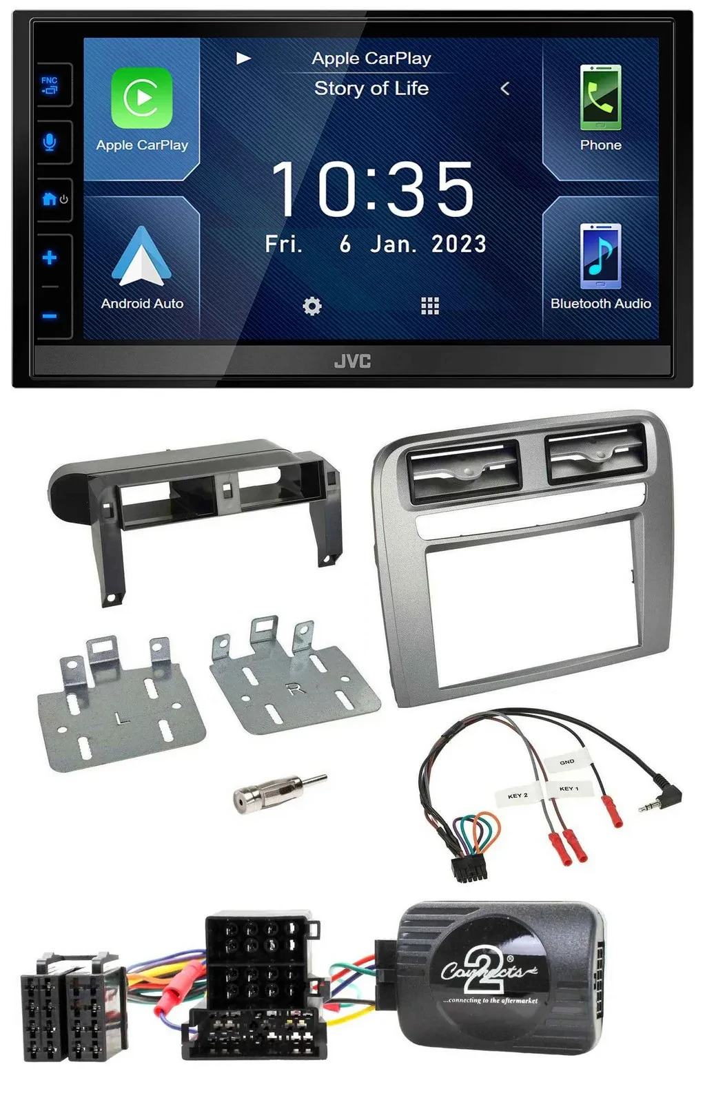 JVC DAB Bluetooth Lenkrad USB 2DIN Autoradio für Fiat GrandePunto 05-06 anthrazi