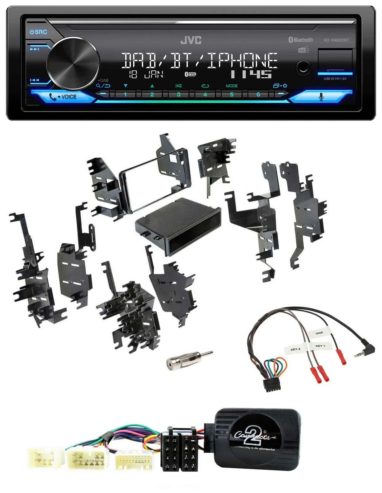 Автомагнитола JVC Bluetooth DAB USB для Toyota Yaris 2007–2012 с поддержкой кнопок на руле
