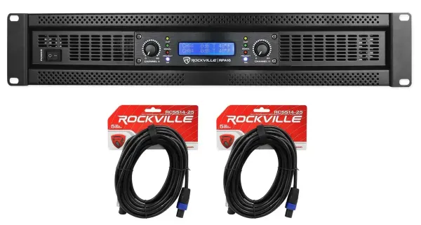 Rockville RPA16 10,000 Watt 2 Channel Power Amplifier Pro/DJ Amp+Speakon Cables