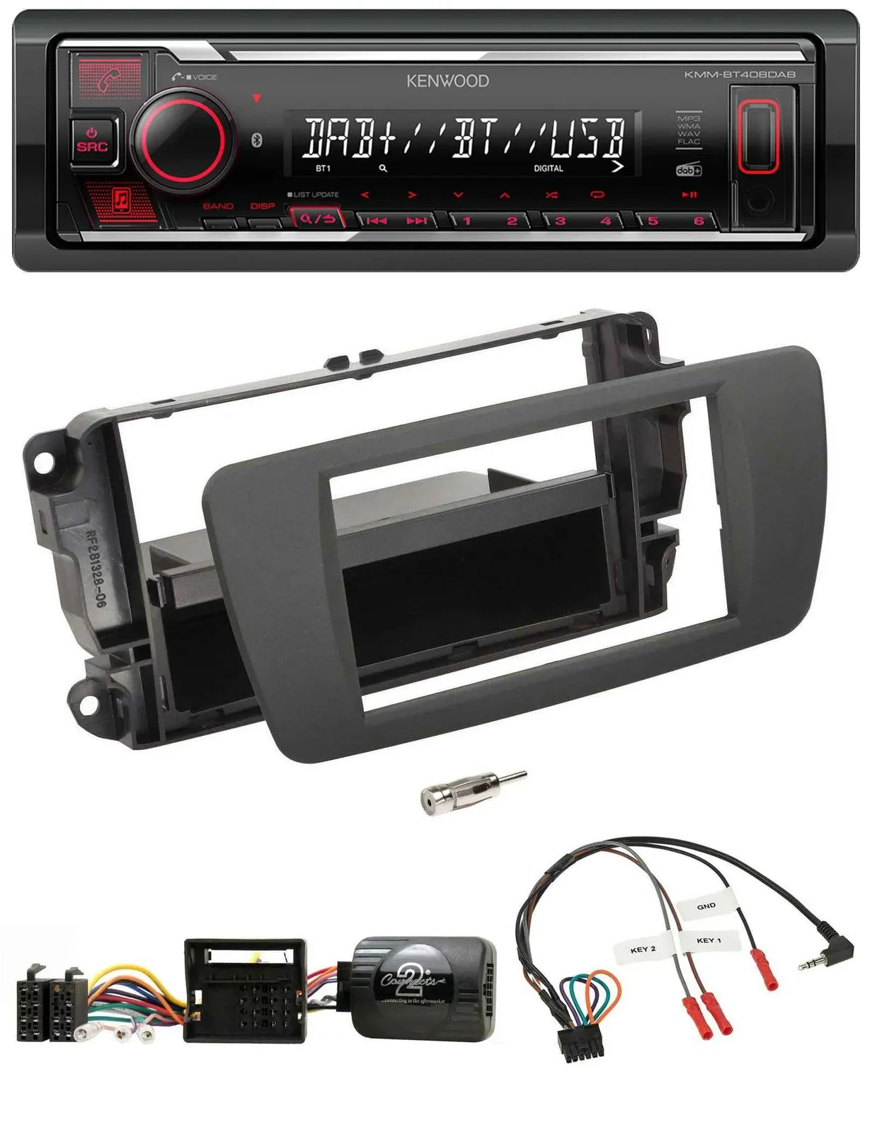 Автомагнитола для Seat Ibiza Kenwood Bluetooth, USB, DAB, серый