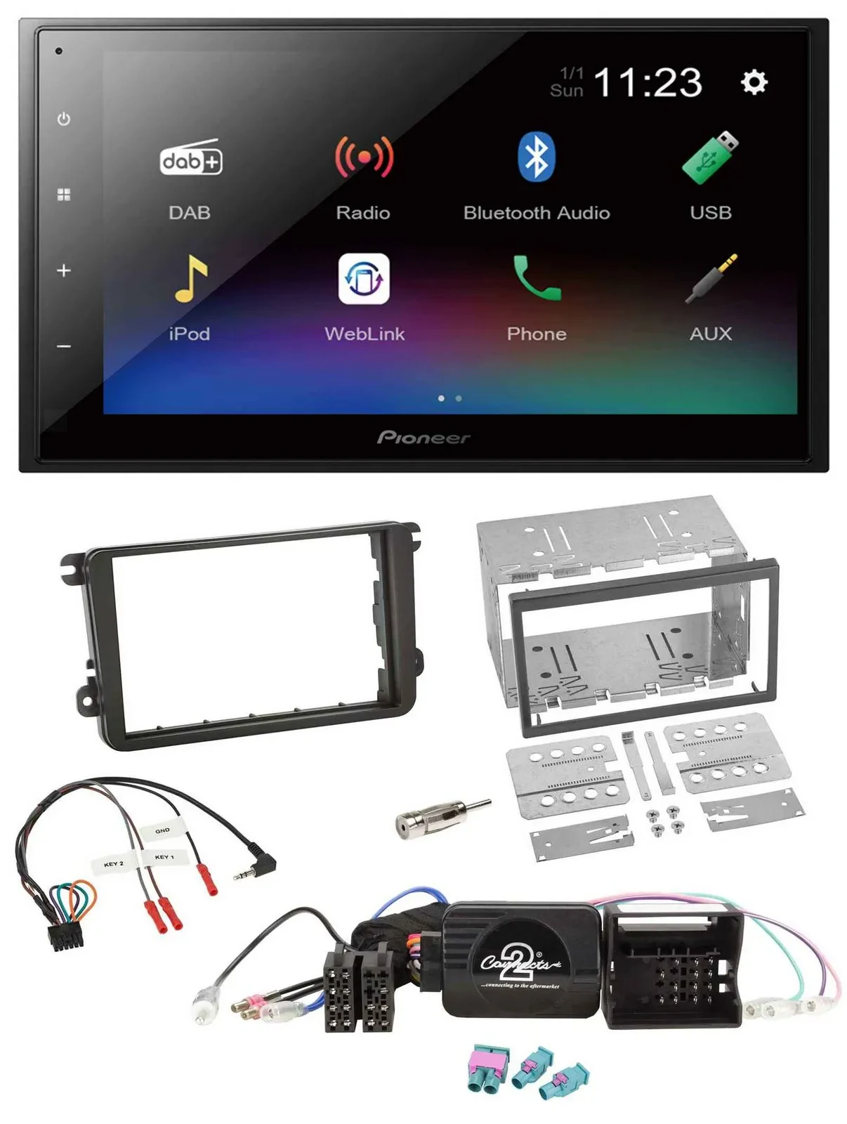 Pioneer USB Bluetooth DAB 2DIN Lenkrad Autoradio für VW Passat Polo Scirocco Sha