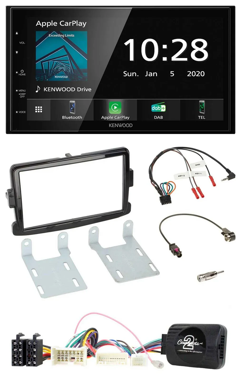 Kenwood Bluetooth Lenkrad DAB USB 2DIN Autoradio für Dacia Sandero ab 13 piano-s