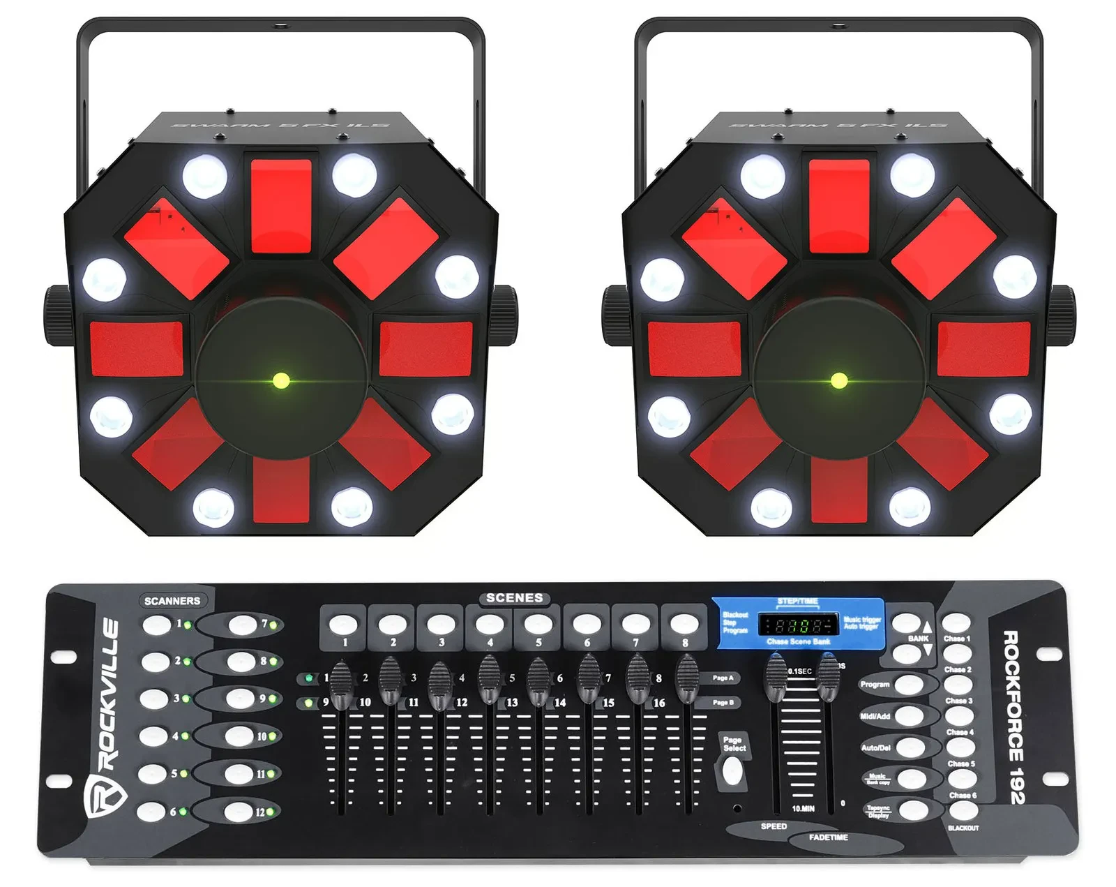 2) Chauvet DJ Swarm 5 FX ILS RGBAW Rotating Derby/Laser/Strobe Lights+Controller
