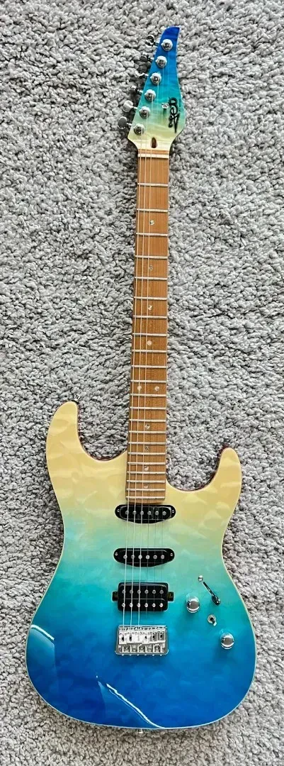 Jet JS-1000-QTB Quilt Transparent Blue Double Cut S-S-H Electric Guitar - Demo