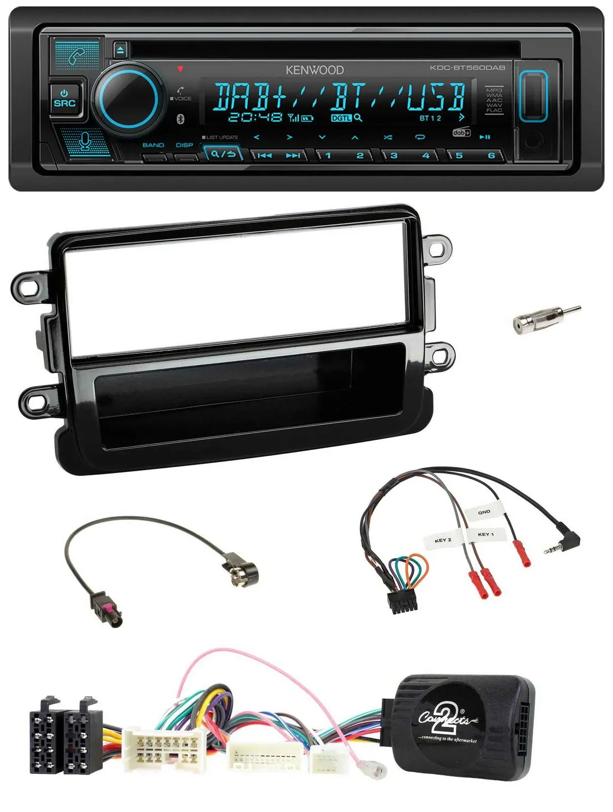 Kenwood Bluetooth DAB CD Lenkrad USB Autoradio für Dacia ab 2012 piano schwarz