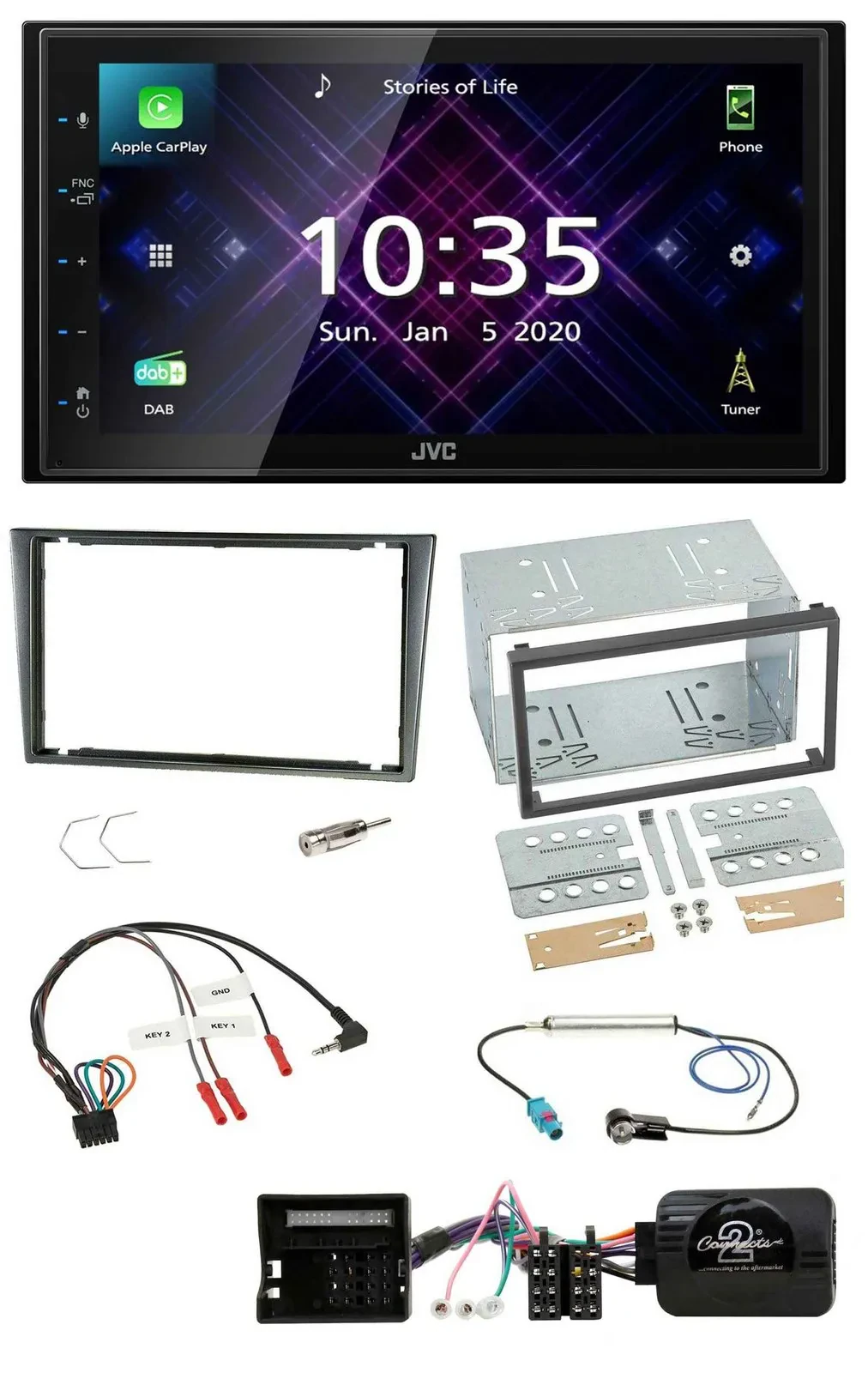 JVC DAB 2DIN Lenkrad Bluetooth USB Autoradio für Opel Corsa C 2004-2006 alu