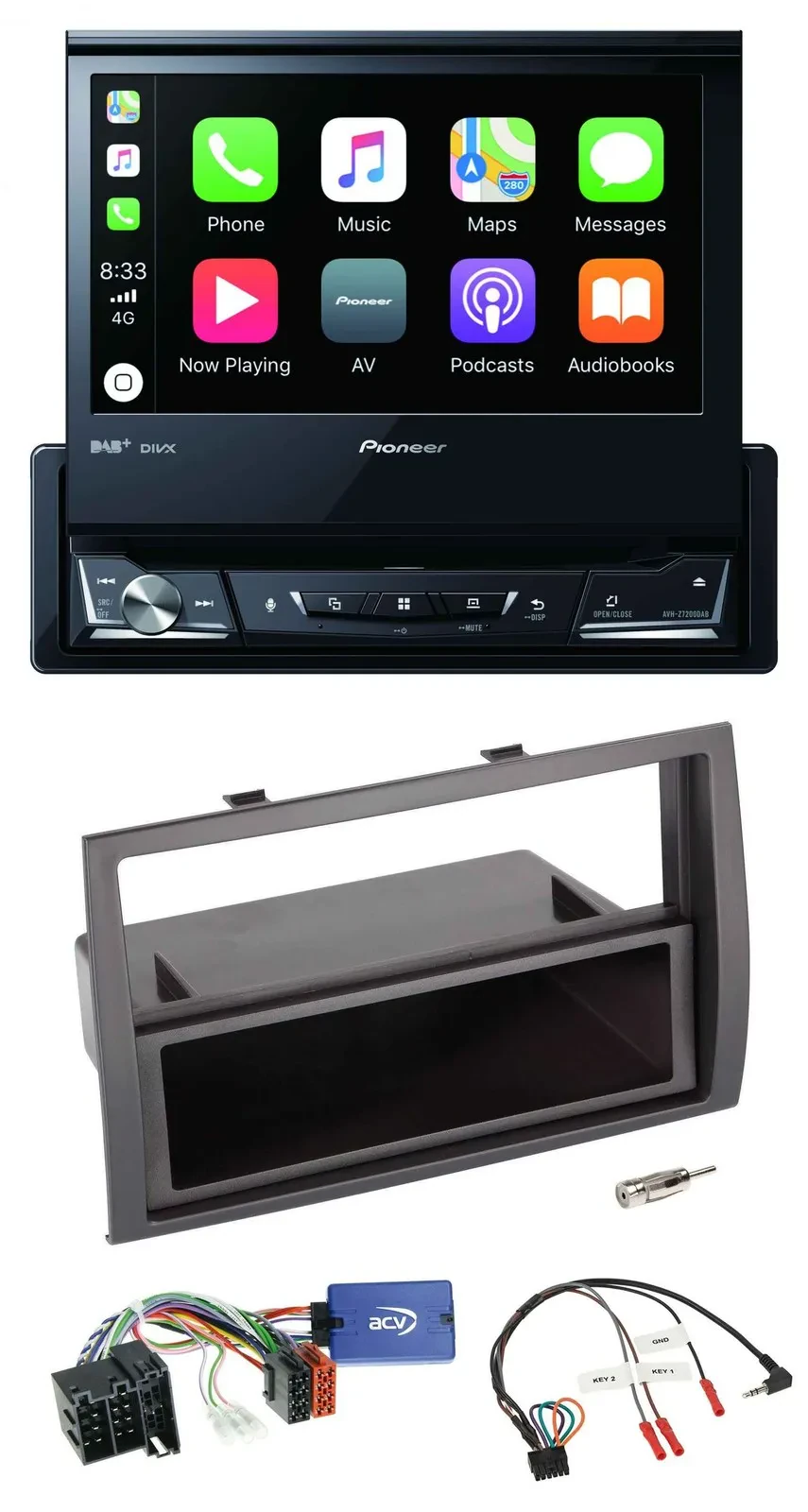 Pioneer DVD Bluetooth DAB USB Lenkrad Autoradio für Fiat Ducato 2008-2011 schwar