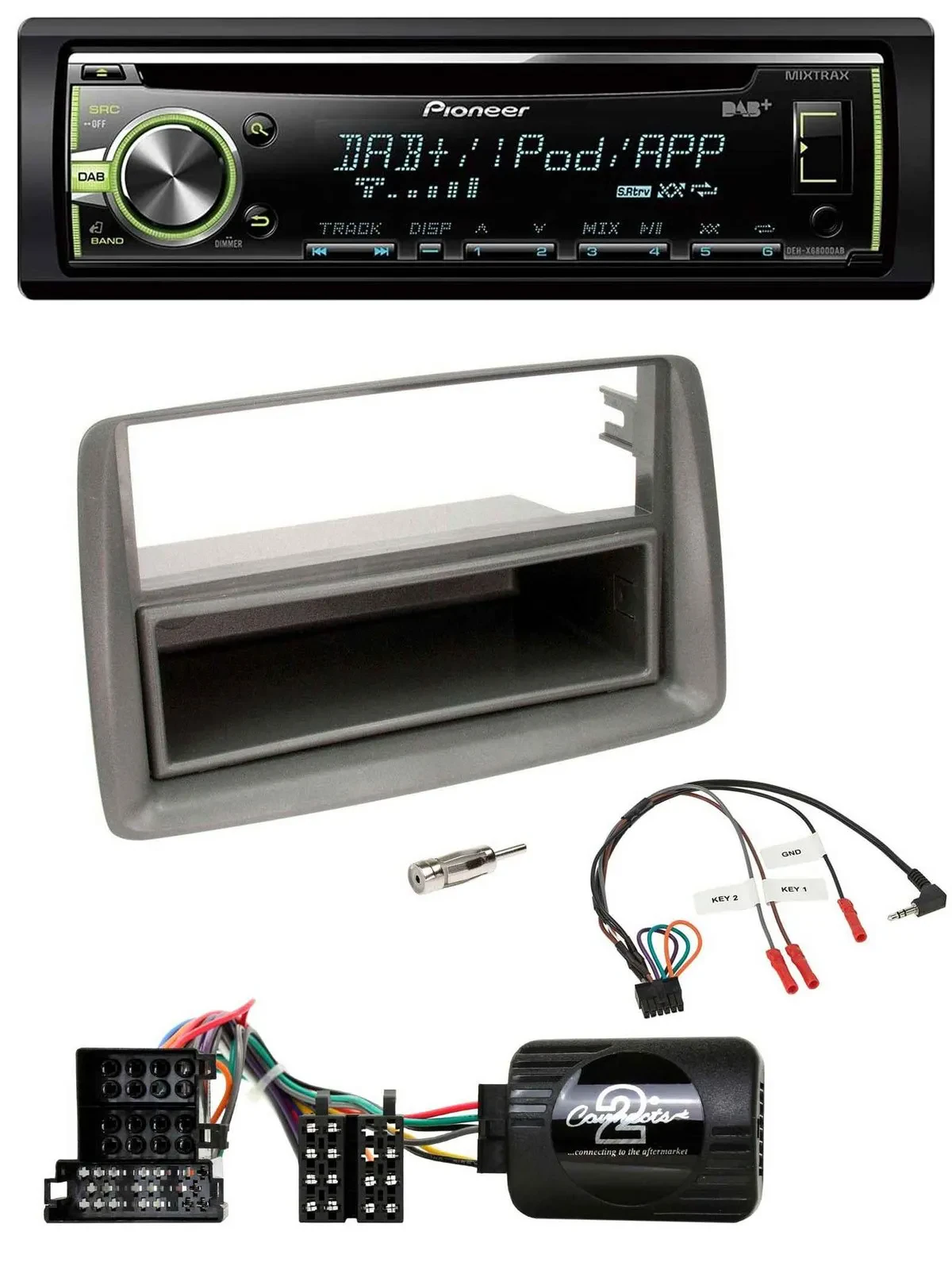 Автомагнитола Pioneer DAB, USB, MP3, CD, поддержка кнопок на руле, для Fiat Panda 2004–2010, серый