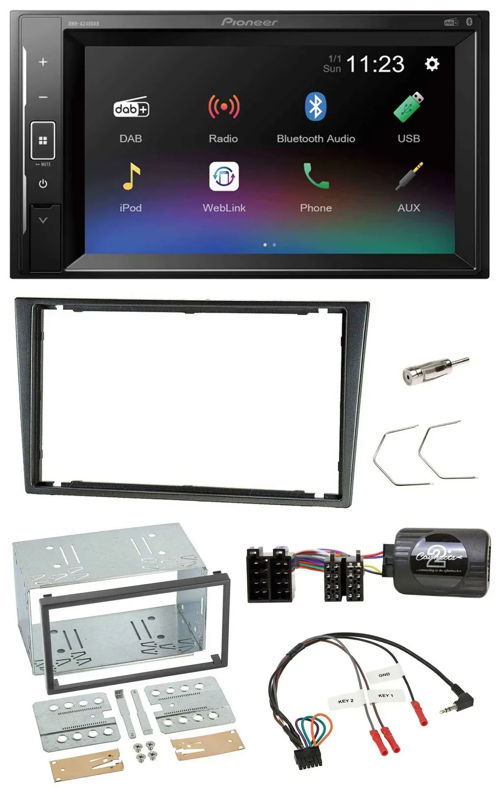 Автомагнитола Pioneer 2DIN DAB Bluetooth USB для Opel Corsa C (2000–2004), угольно-серый