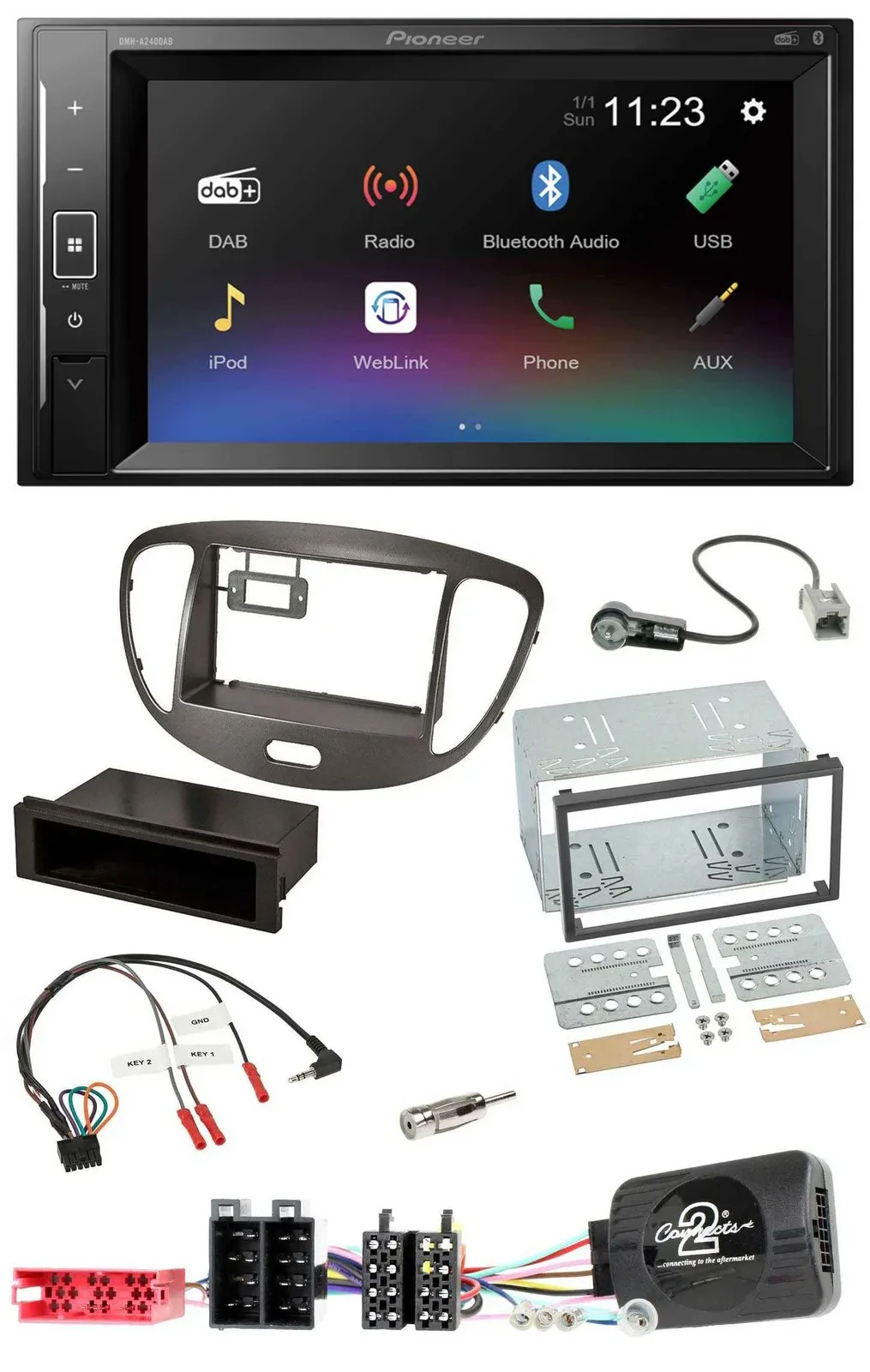 Pioneer DAB Lenkrad 2DIN Bluetooth USB Autoradio für Hyundai i10 2009-13 dunkels