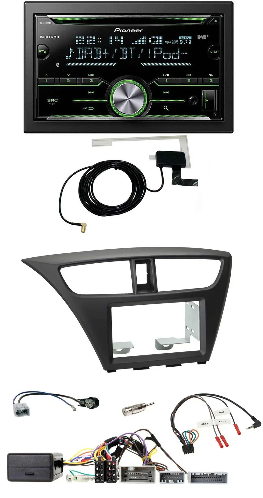 Автомагнитола Pioneer 2 DIN, CD/USB, Bluetooth, DAB, для Honda Civic (с 2012), черная, поддержка кнопок на руле