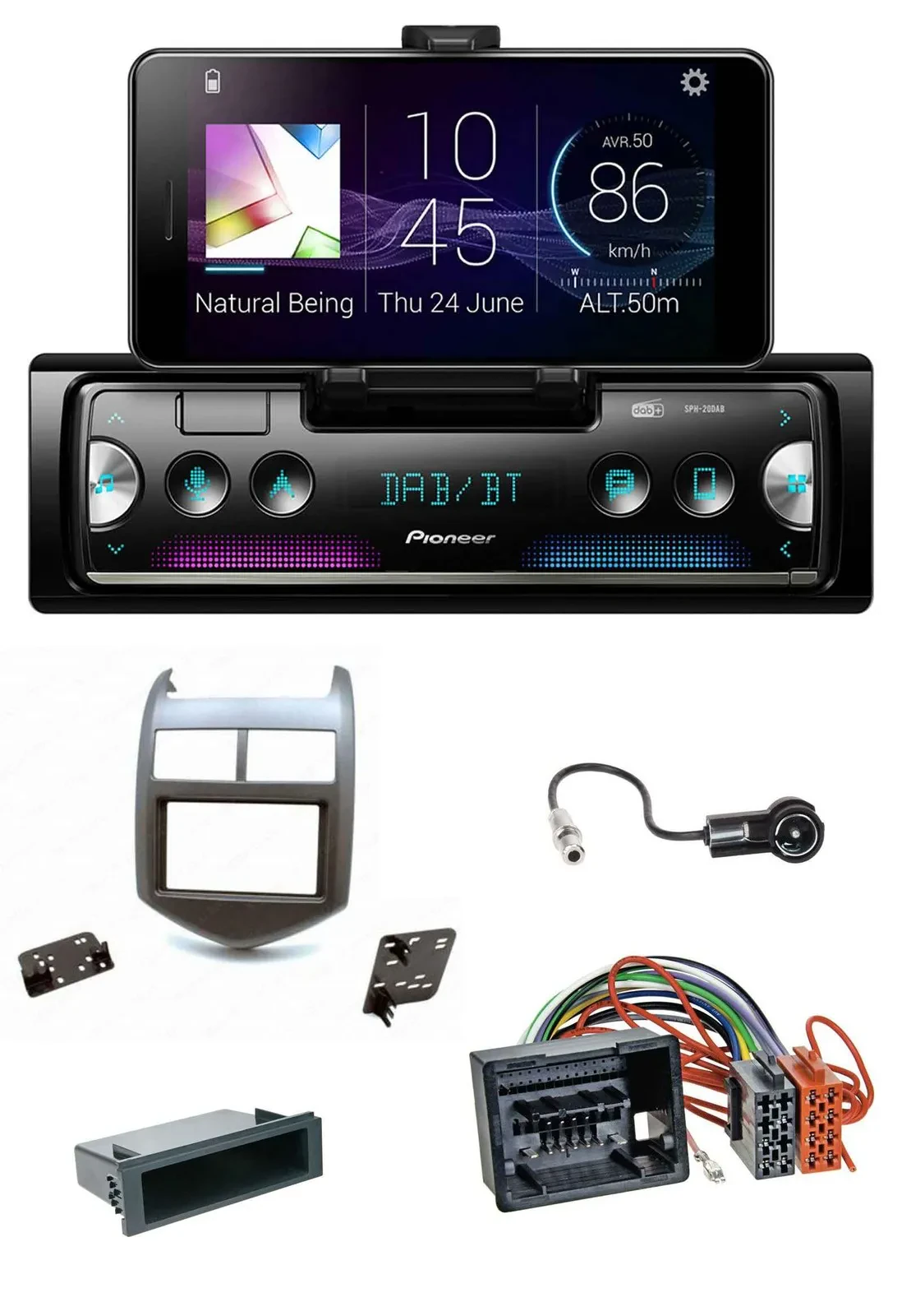 Автомагнитола для Chevrolet Aveo/Sonic (с 2011) Pioneer Bluetooth DAB USB MP3 темно-серая