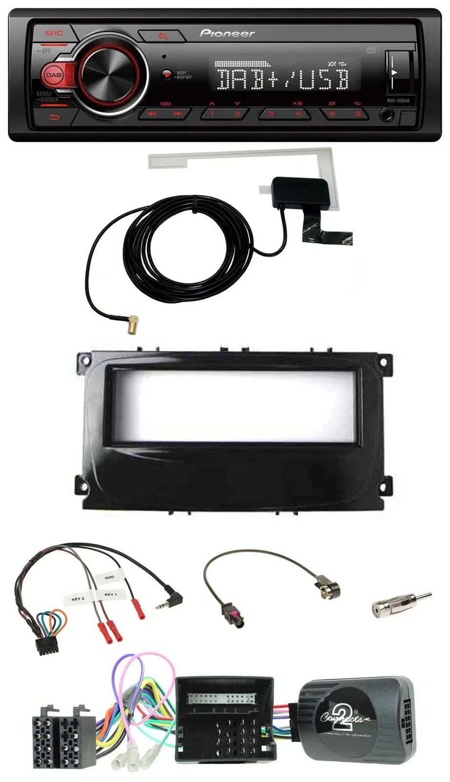 Автомагнитола Pioneer 1-DIN, MP3, DAB, USB, управление с руля, для Ford Galaxy/Focus/C-Max (CAN-шина)