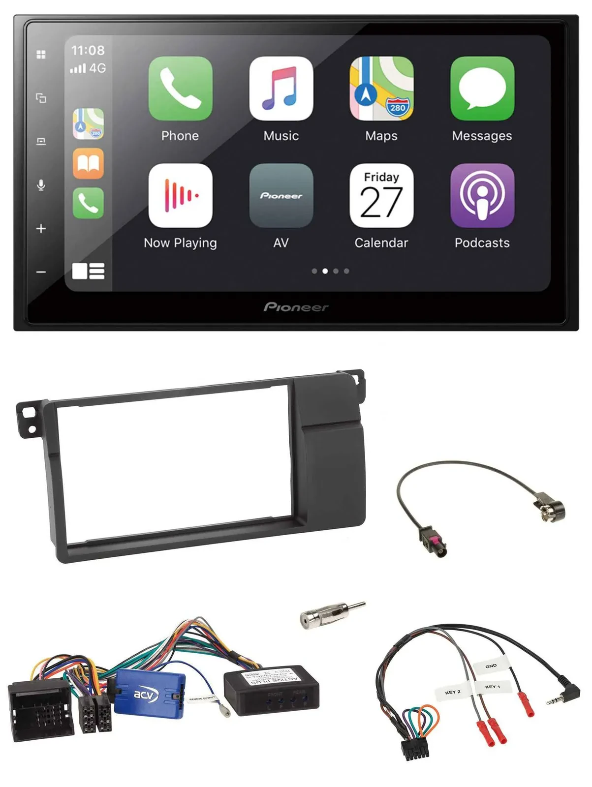 Автомагнитола Pioneer 2DIN, Bluetooth, DAB, USB, черная, для BMW 3 Series E46 (2002–2006)