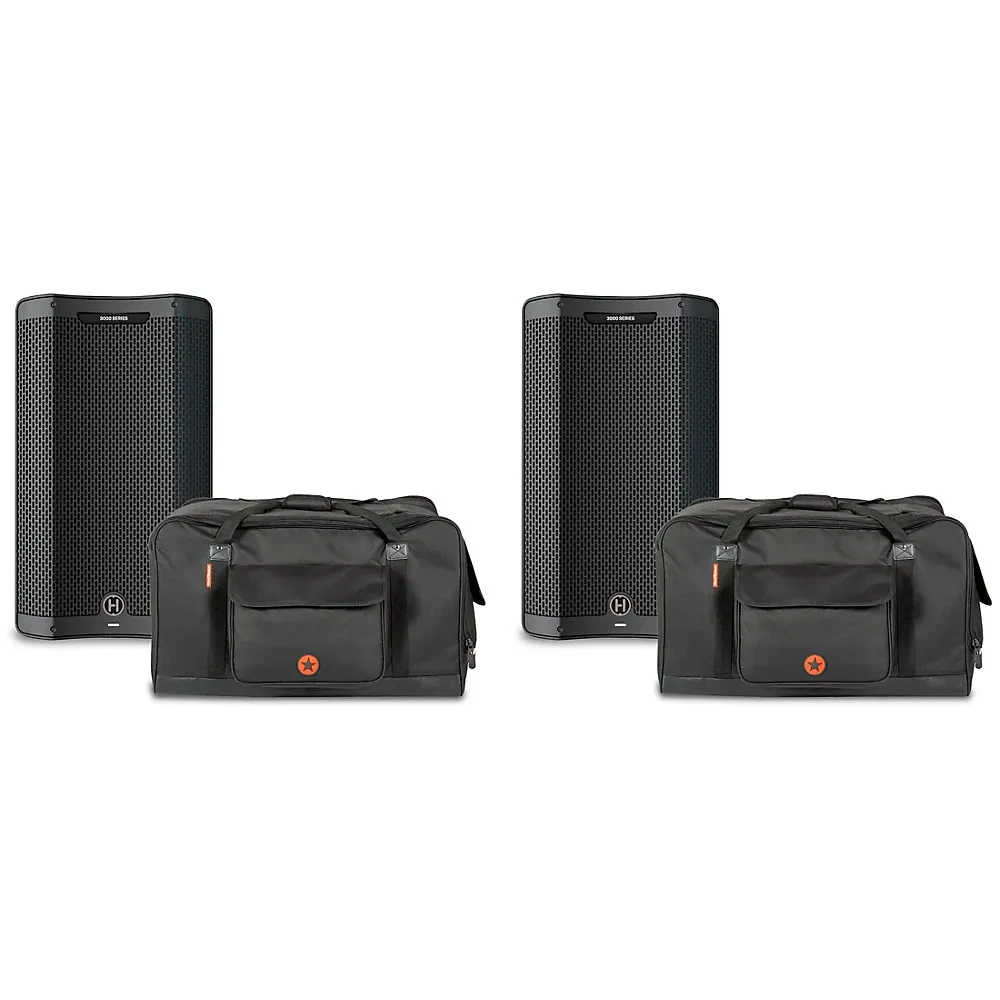 Harbinger VARI V3412 12" Powered Speakers Package w/Avenue II Road Runner Bags
