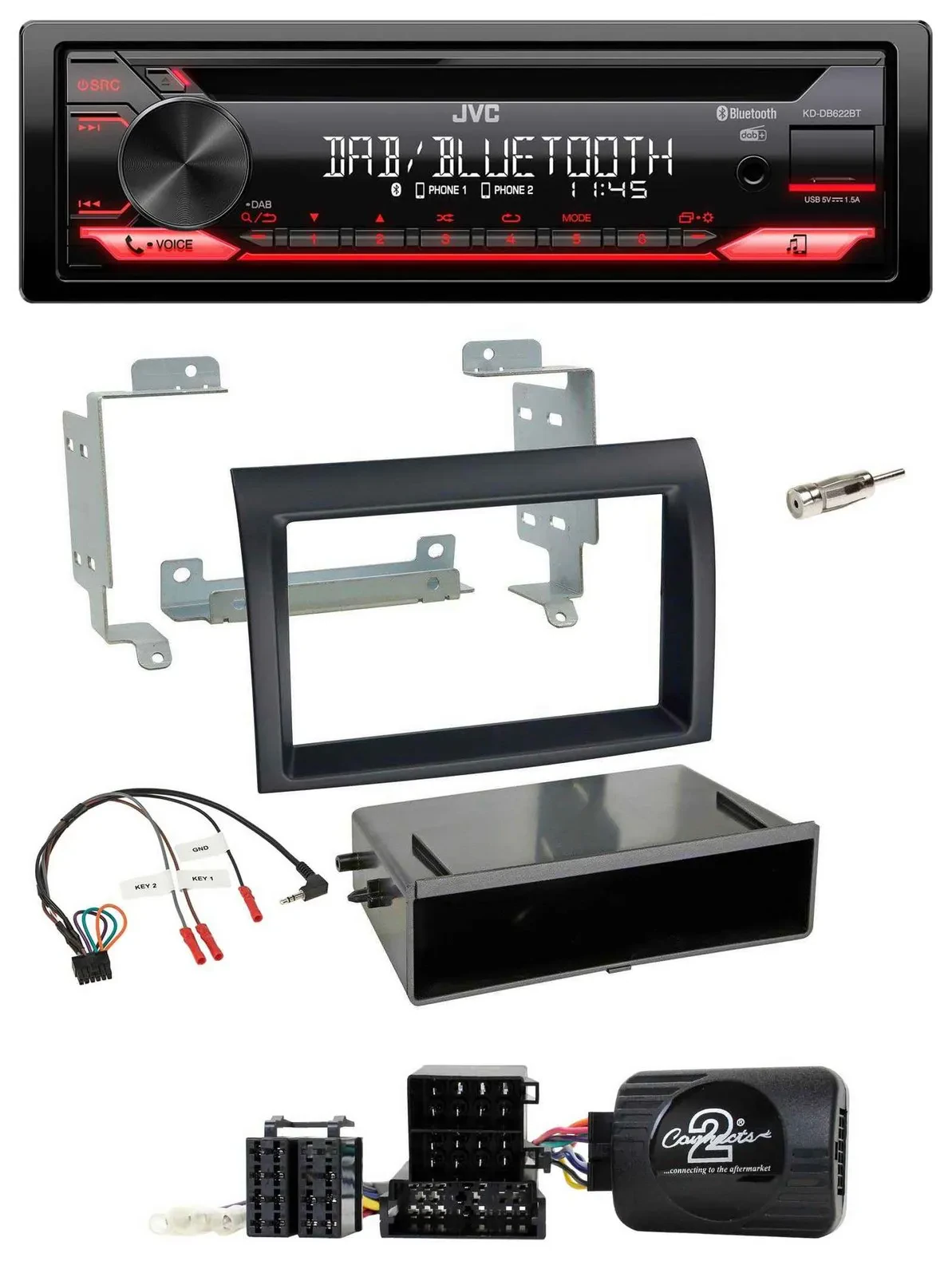 JVC CD DAB USB Bluetooth Lenkrad Autoradio für Fiat Ducato 06-08 schwarz