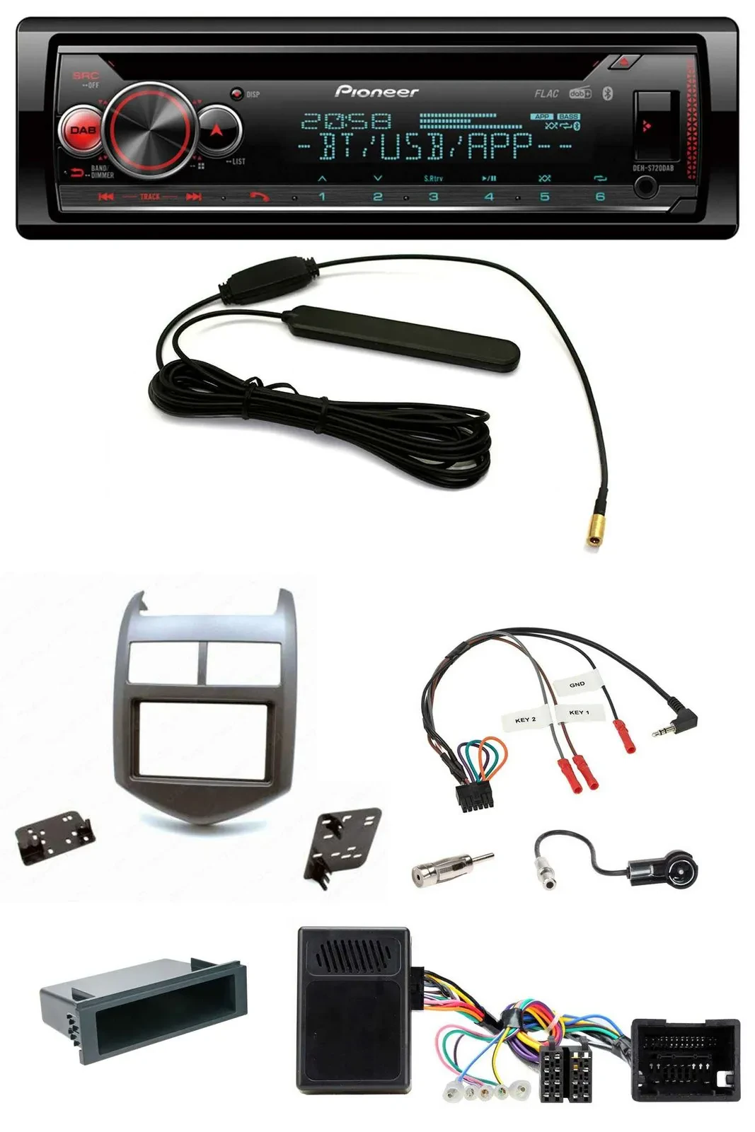 Автомагнитола Pioneer USB DAB Bluetooth CD для Chevrolet Aveo (с 2011), тёмно-серый, с управлением на руле