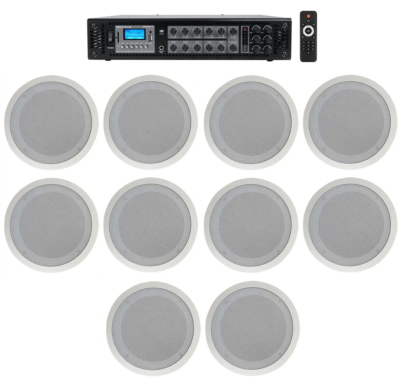 Потолочная акустика Rockville RCS180-6+(5) CC80T Wh HOTEL White с усилителем (10 штук)