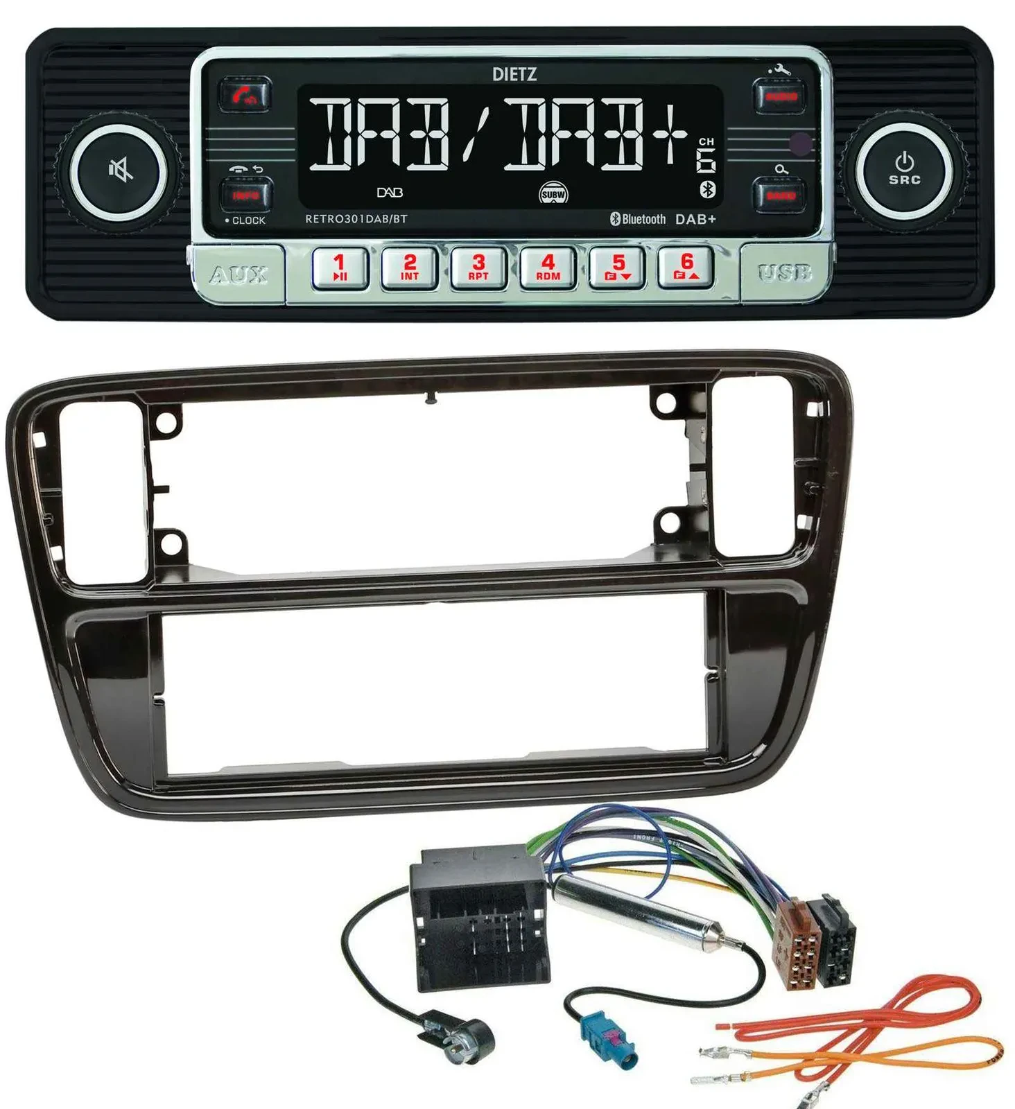Dietz USB DAB MP3 Bluetooth Autoradio für VW Up AA AAN 2011-2016 piano black