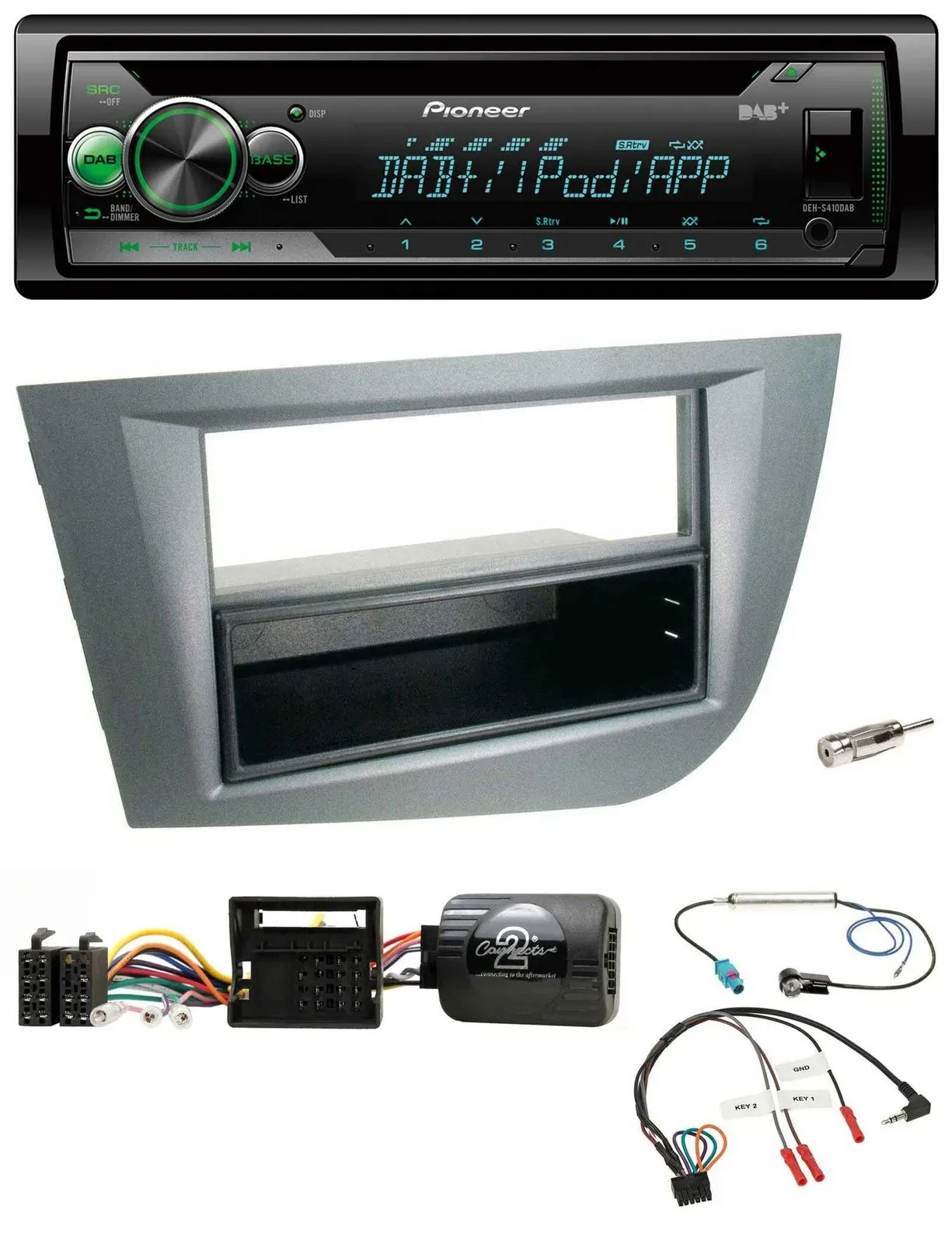 Автомагнитола Pioneer CD, USB, MP3, DAB, поддержка кнопок на руле, для Seat Leon 2005–2010, темно-серый