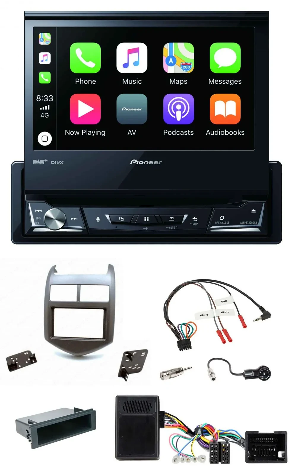 Pioneer DVD Bluetooth DAB USB Lenkrad Autoradio für Chevrolet Aveo ab 11 dunkelg