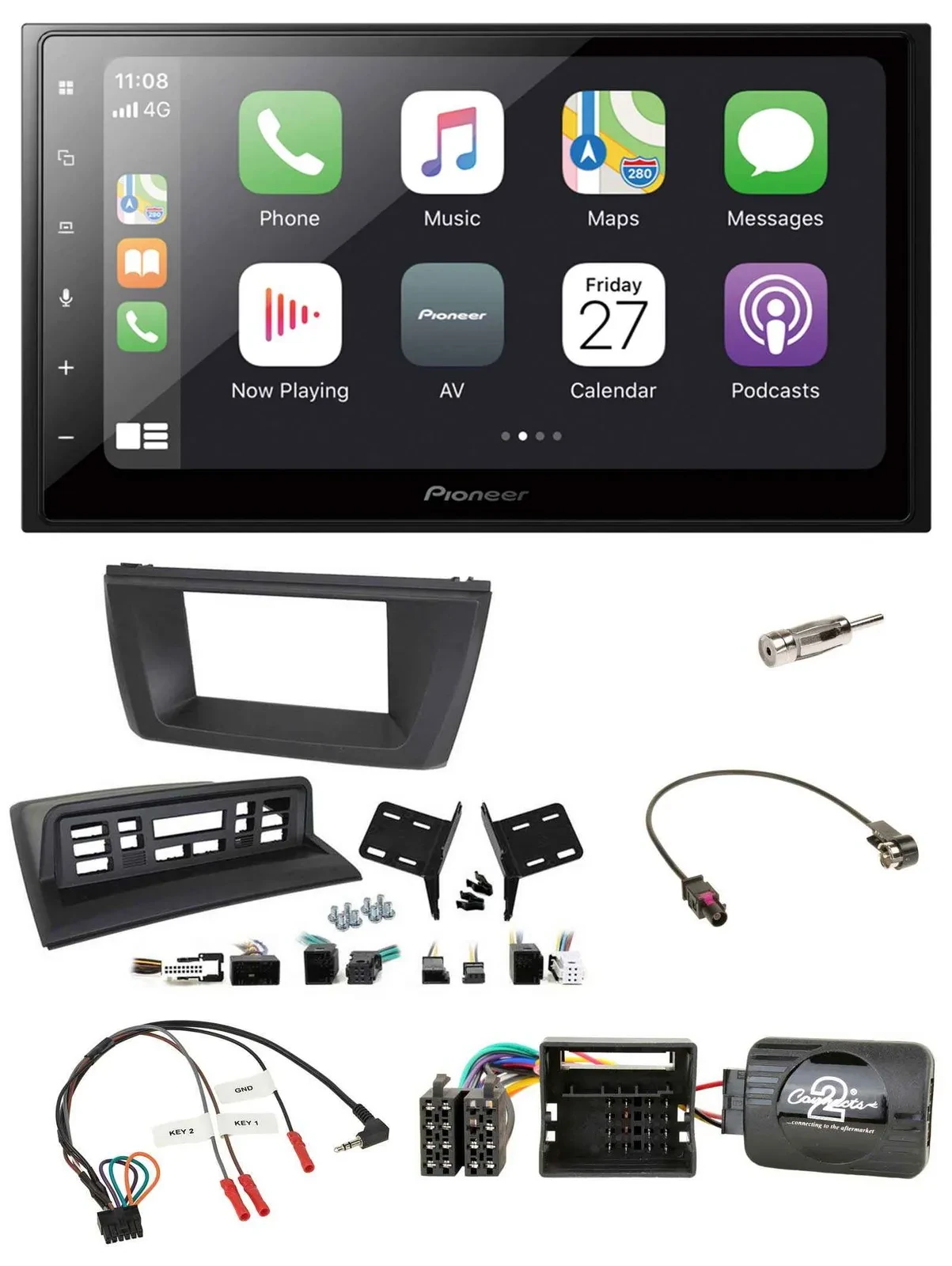 Pioneer Lenkrad Bluetooth DAB 2DIN USB Autoradio für BMW X3 E83 2004-2010 mittig