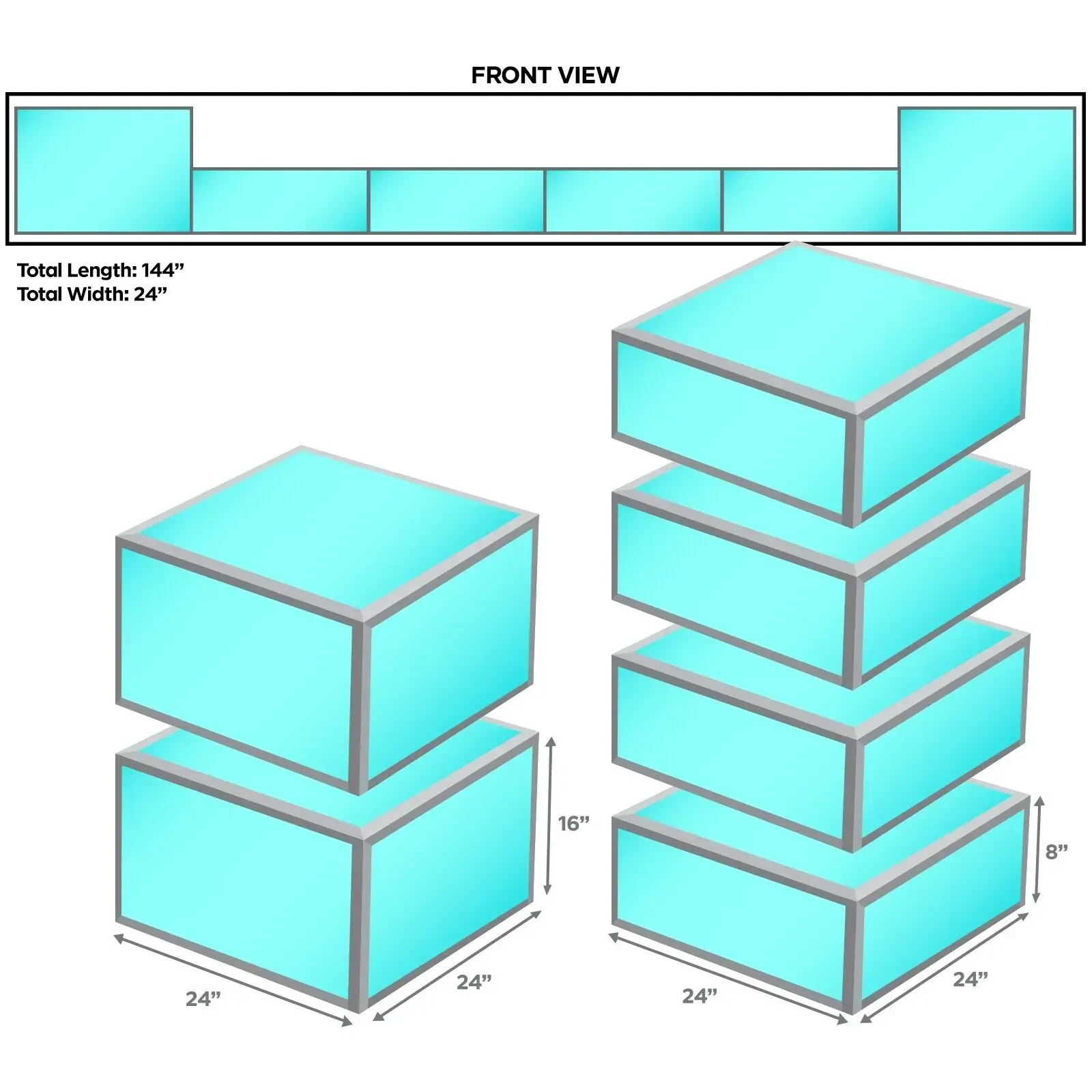 ProX XSA DJ Stage Platform 24" x 24" x 8" High Sections 4 Pack + 16" High Sec...