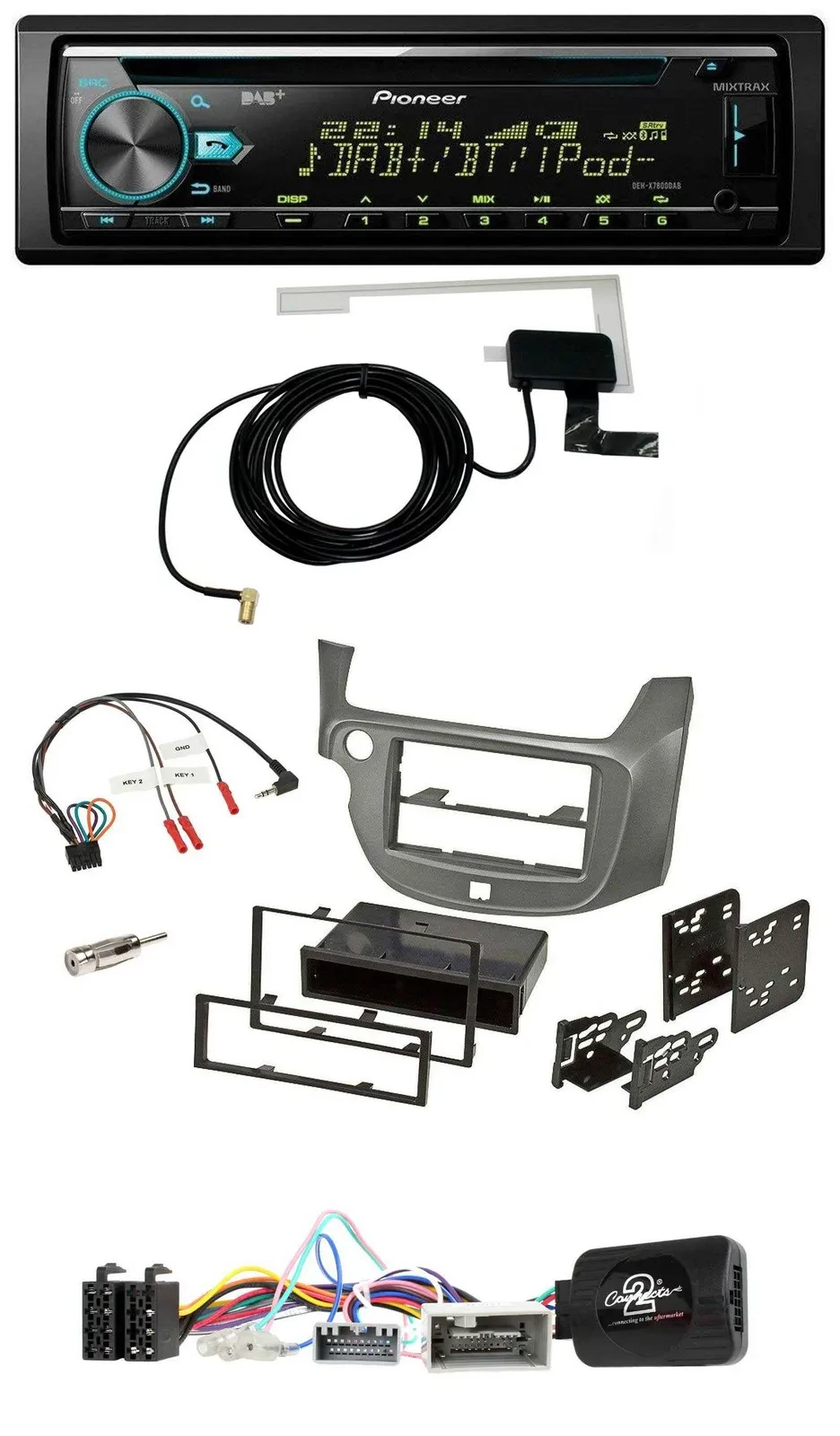 Pioneer MP3 Lenkrad CD USB DAB Autoradio für Honda Jazz ab 2014 silber