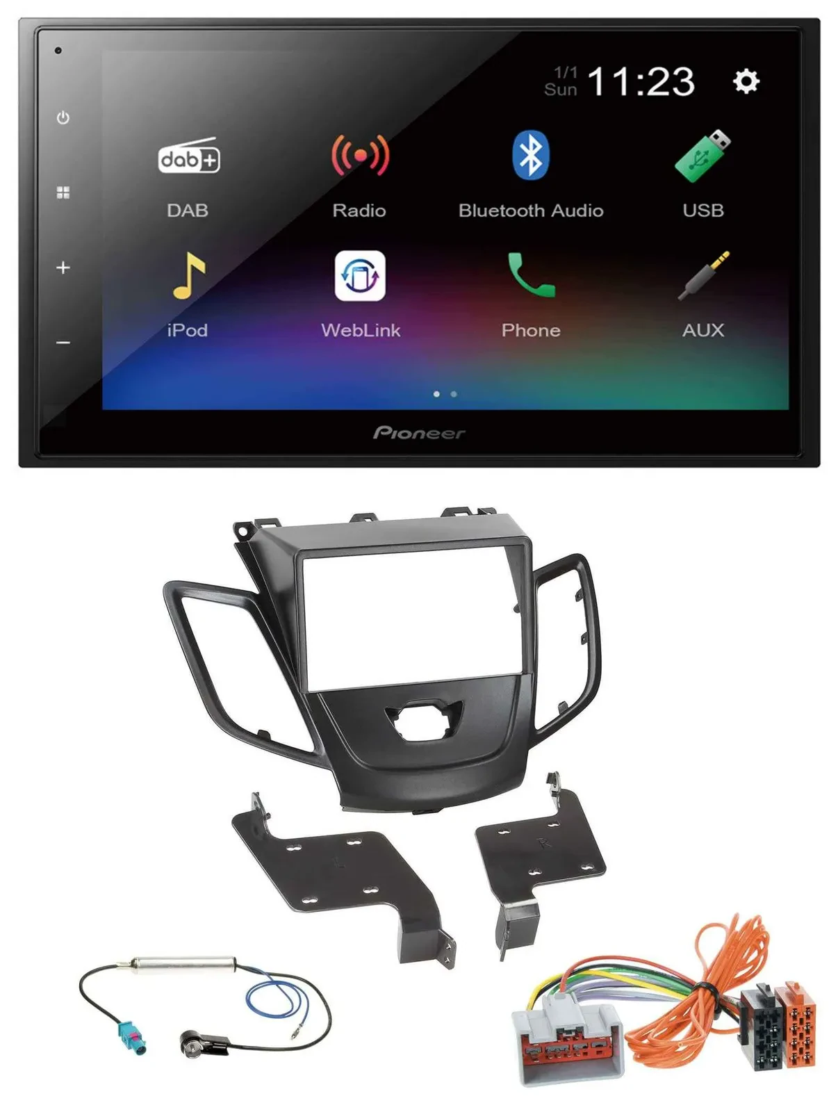 Автомагнитола Pioneer 2 DIN, USB, Bluetooth, DAB, MP3, для Ford Fiesta 2008–2010, чёрная