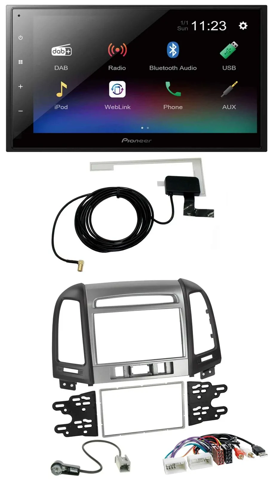 Pioneer DAB MP3 Bluetooth 2DIN USB Autoradio für Hyundai Santa Fe USB AUX 3 Scha