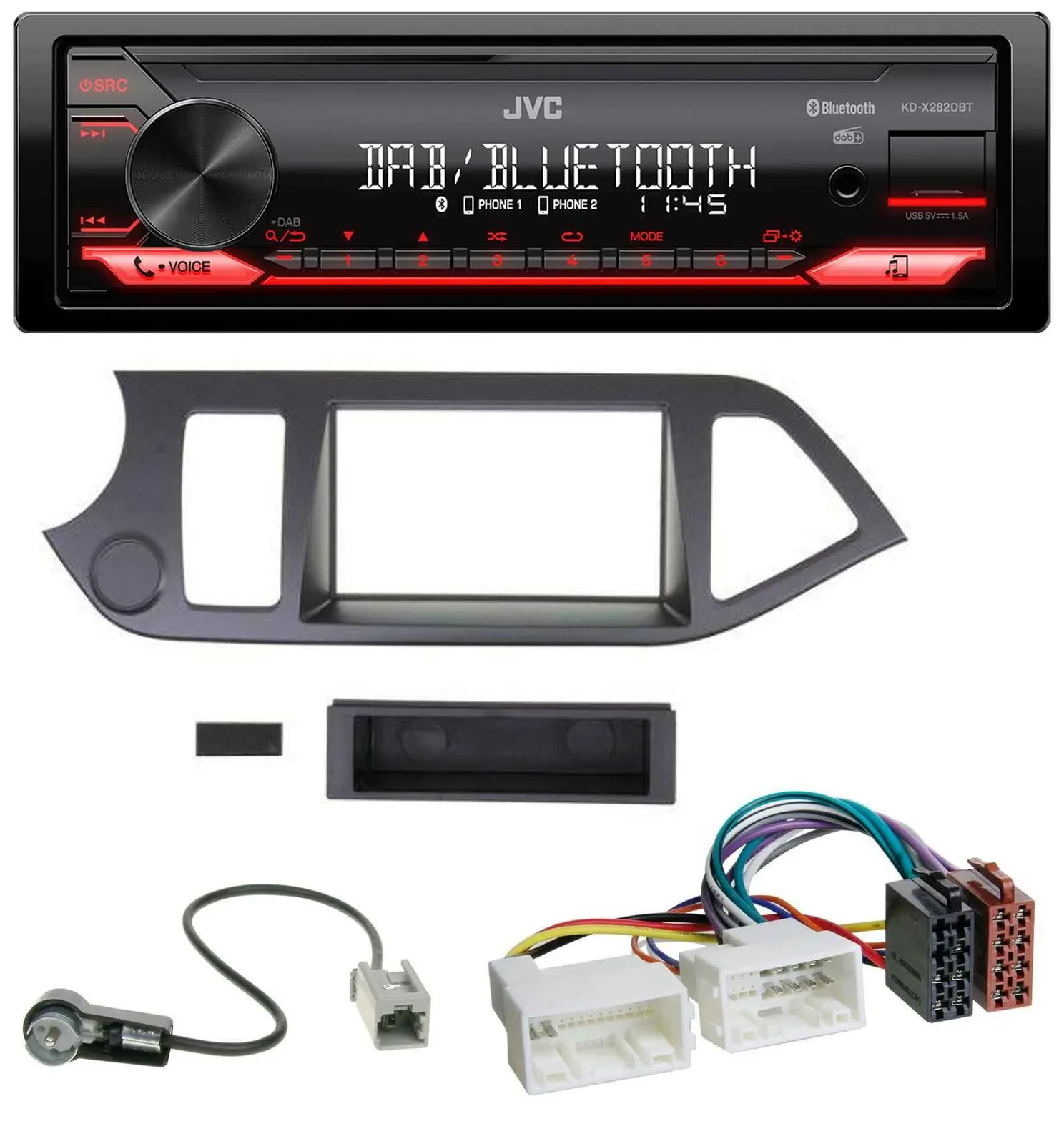 Автомагнитола для Kia Picanto (с 2011), без Start-Stop JVC Bluetooth, USB, DAB, MP3