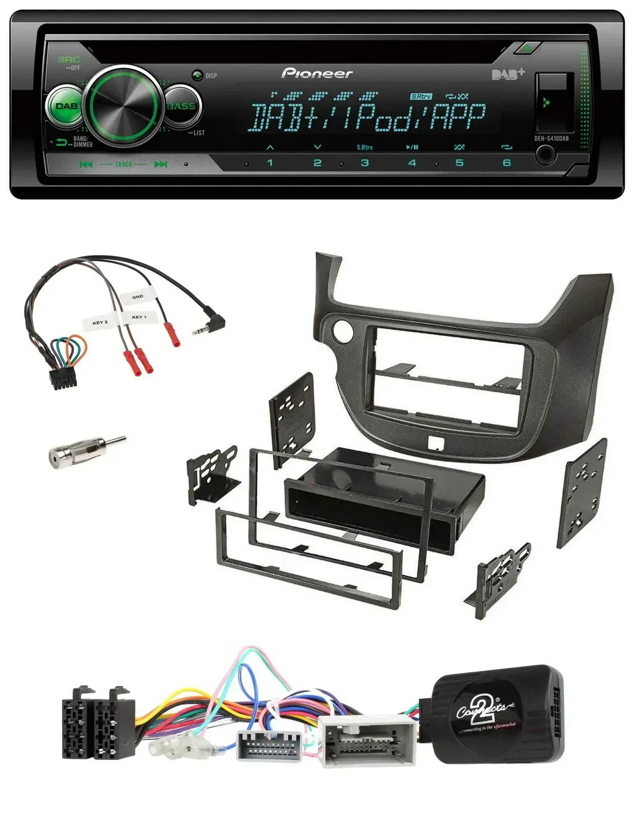 Автомагнитола для Honda Jazz (с 2014) Pioneer USB MP3 CD DAB, темно-серая, поддержка управления на руле