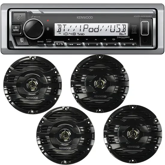 Морская автомагнитола Kenwood KMR-M332BT Bluetooth (набор, 4 колонки 6.5")