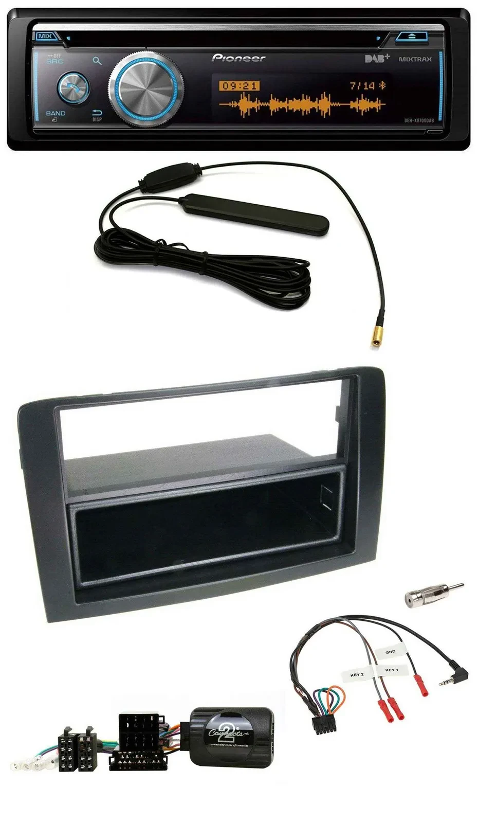 Автомагнитола для Fiat Idea 2006–2012 Pioneer CD/USB/Bluetooth/DAB, черная, с поддержкой управления с руля
