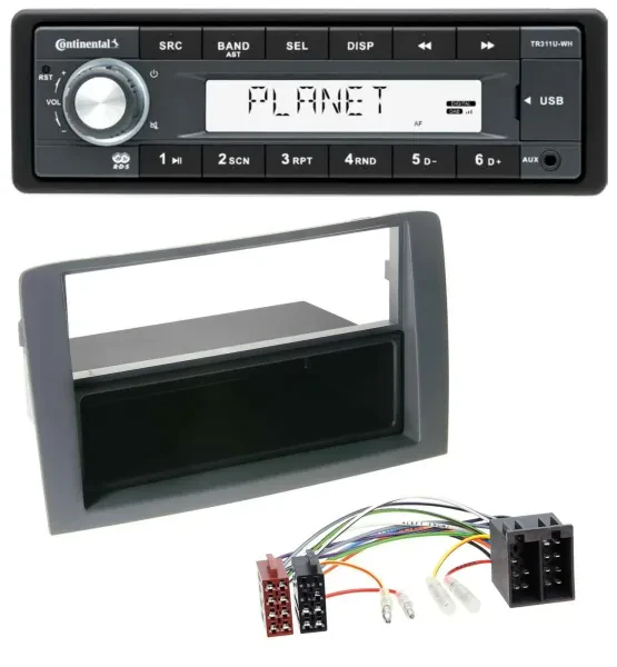 Continental USB MP3 AUX 1DIN Autoradio für Fiat Idea (350, 03-11) - grau