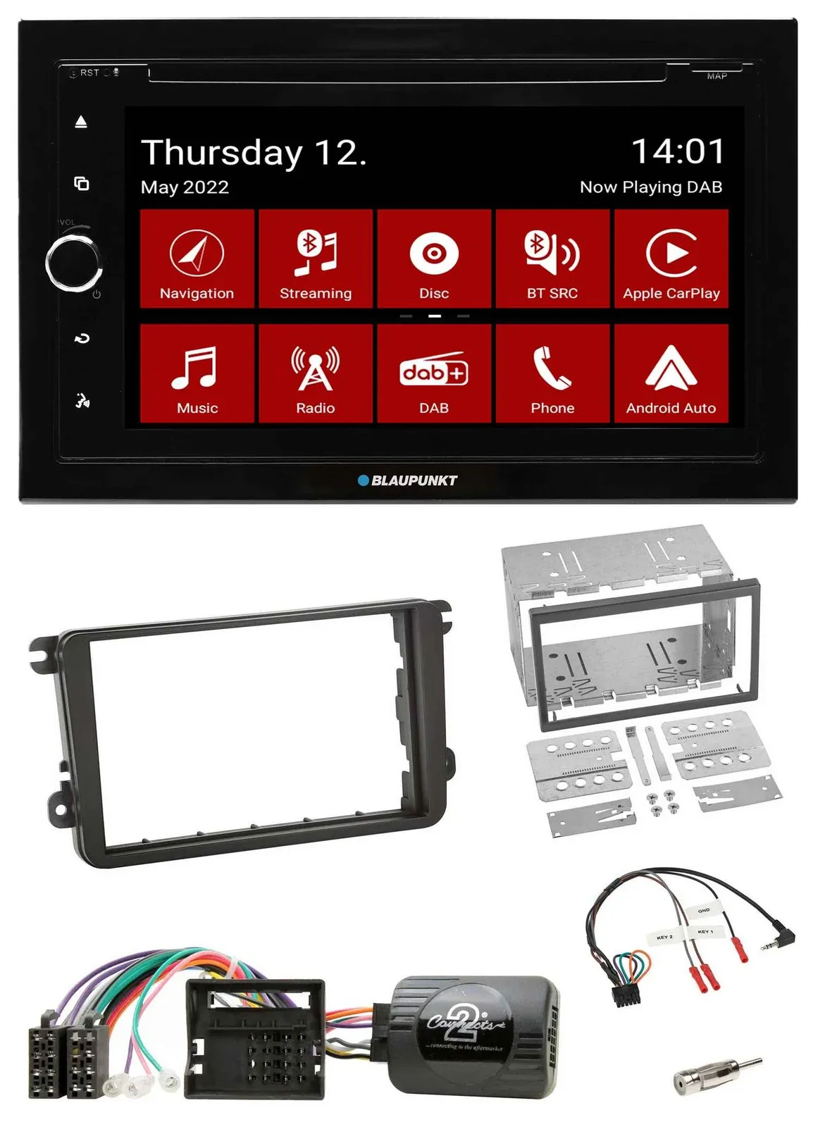 Автомагнитола для Skoda Fabia (5J, с 2007 г.) Blaupunkt 2-DIN, DVD, Bluetooth, DAB, USB, поддержка управления на руле