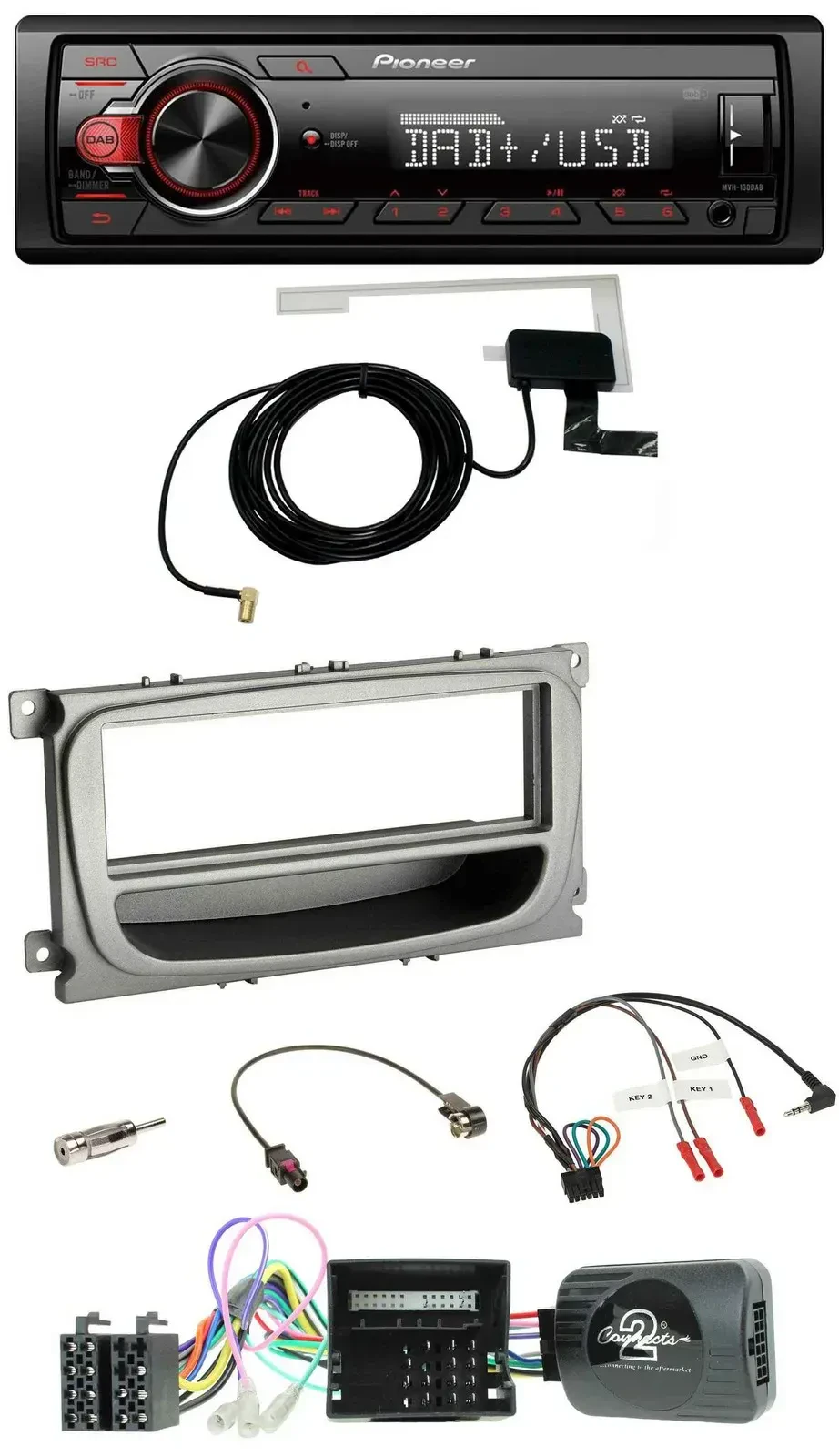 Автомагнитола Pioneer 1DIN, DAB, USB, MP3, поддержка кнопок на руле, для Ford Focus/Galaxy/C-Max, CAN