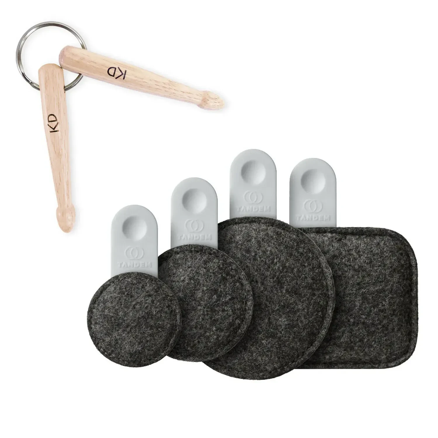 Tandem Drums DR-X4-FMIX-GRY Drops Schlagzeug Dämpfer Pad Set + Schlüsselanhänger