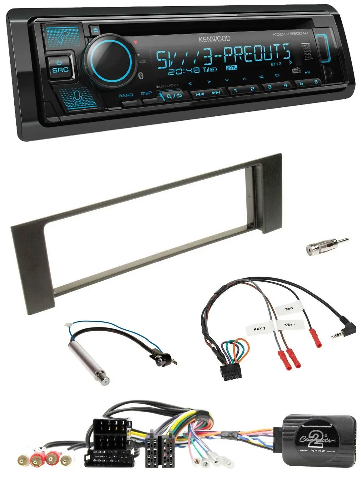 Kenwood Bluetooth USB CD Lenkrad DAB Autoradio für Audi A4 2000-2004 Can-Bus ISO