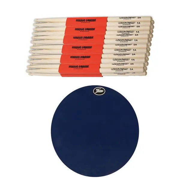 MUSIC STORE 12 x 5A Stickset + Übungspad - Drumstick Set