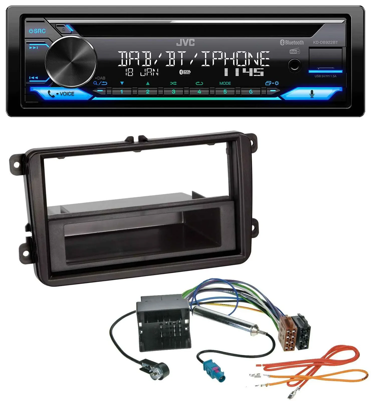 JVC Bluetooth MP3 USB DAB CD Autoradio für VW Passat 05-10 Polo 09-14 Scirocco a