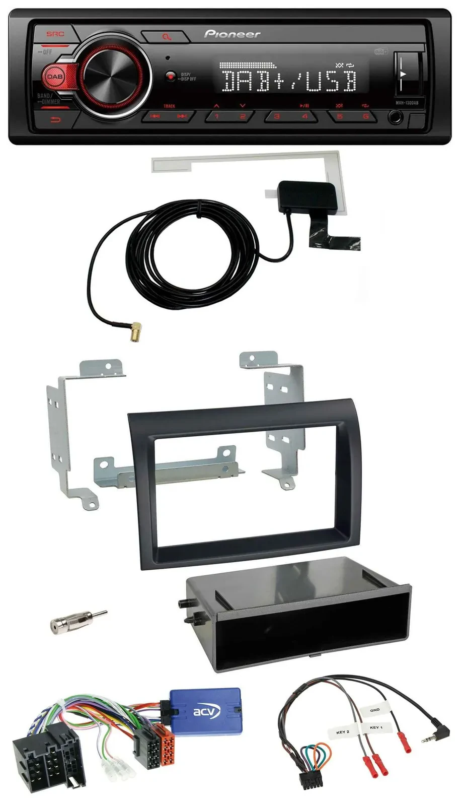 Автомагнитола для Fiat Ducato 2008–2011 Pioneer 1-DIN, MP3, DAB, USB, черная