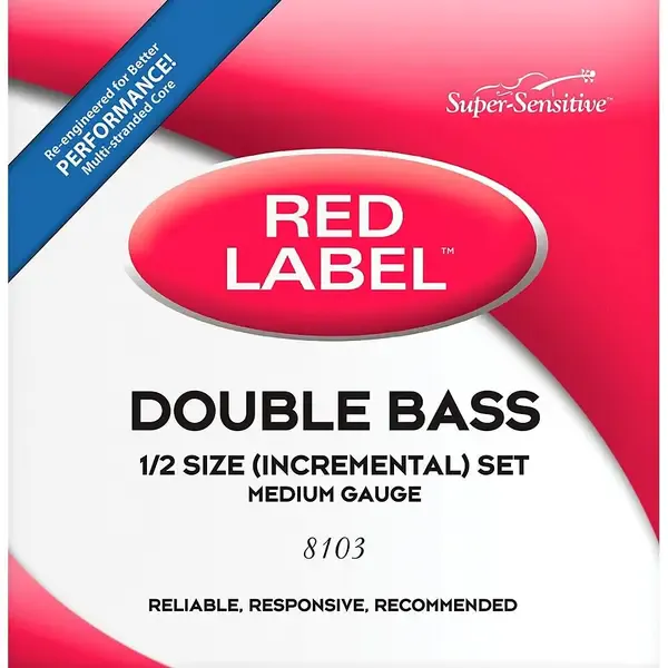 Super Sensitive Red Label Series Double Bass String Set 1/2 Size, Medium