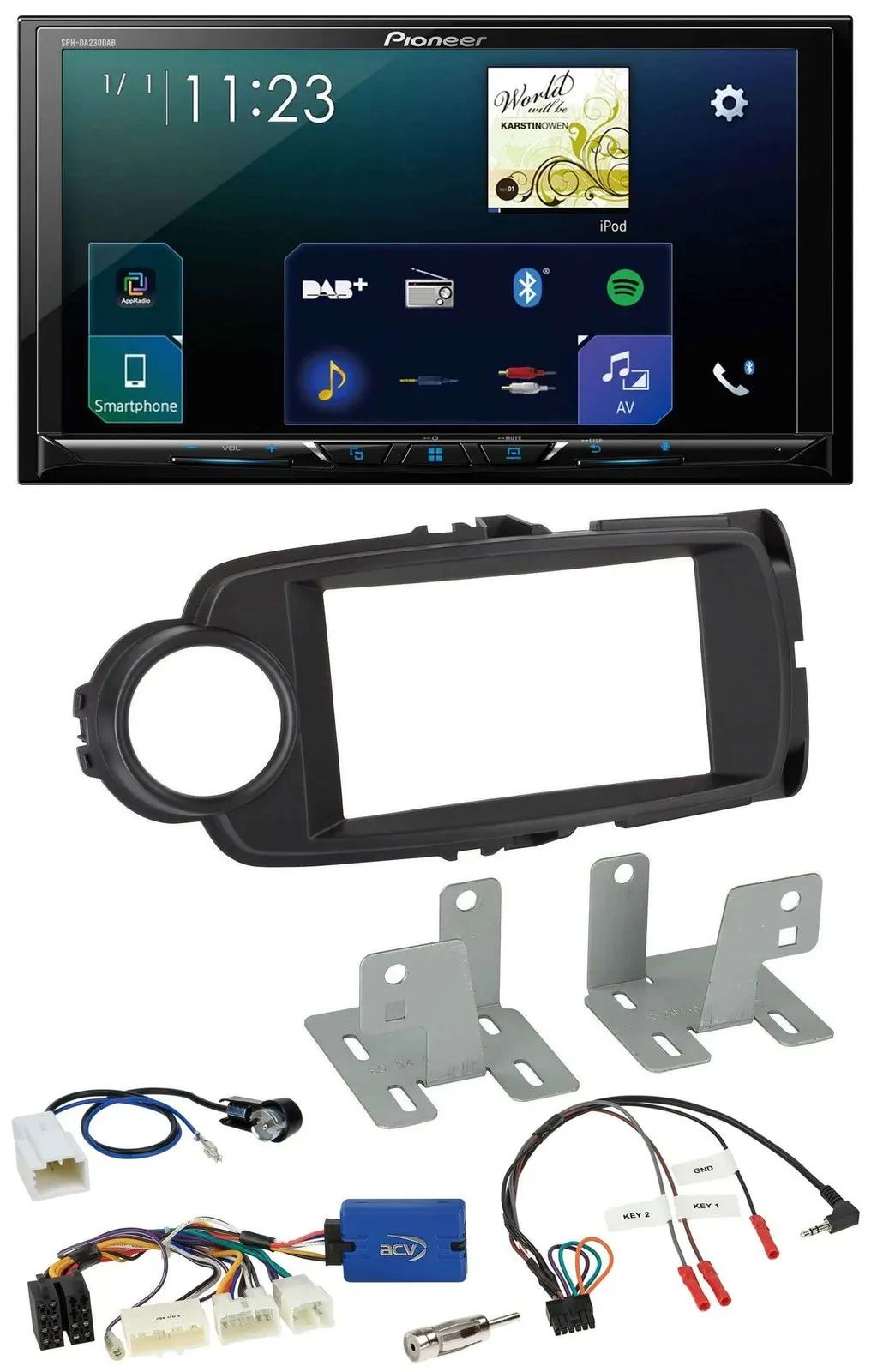 Автомагнитола Pioneer для Toyota Yaris (с 2014) 2DIN, Bluetooth, USB, DAB, черная