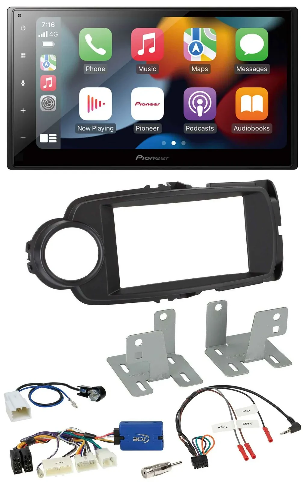 Pioneer DAB Bluetooth 2DIN USB Lenkrad Autoradio für Toyota Yaris ab 2014 schwar