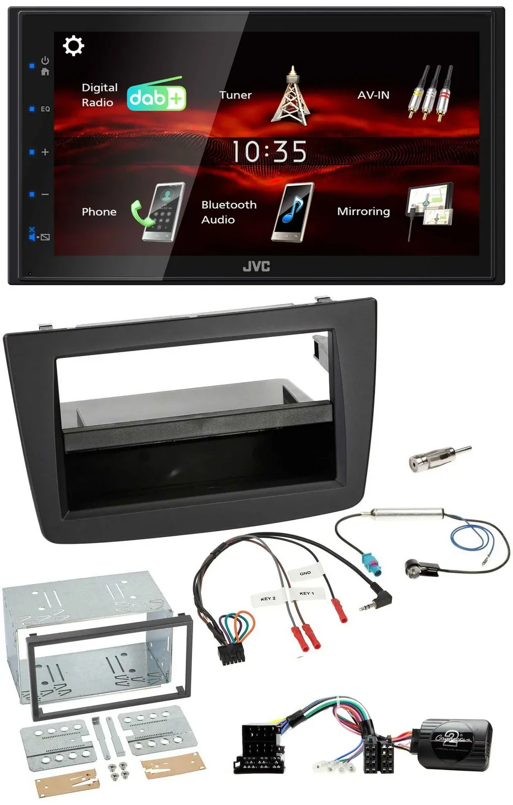 Автомагнитола для Alfa Romeo Mito 2008–2014 JVC 2DIN, USB, Bluetooth, DAB, черная