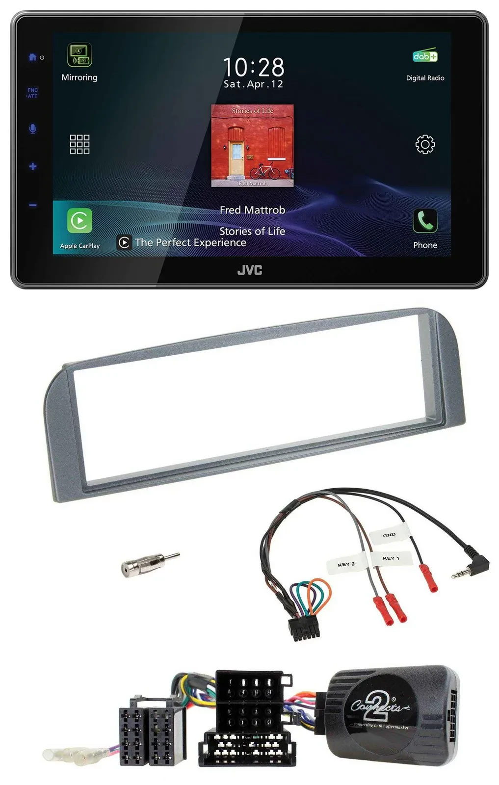 Автомагнитола для Alfa Romeo 147/GT 2007–2010 JVC DAB, Bluetooth, USB, антрацит